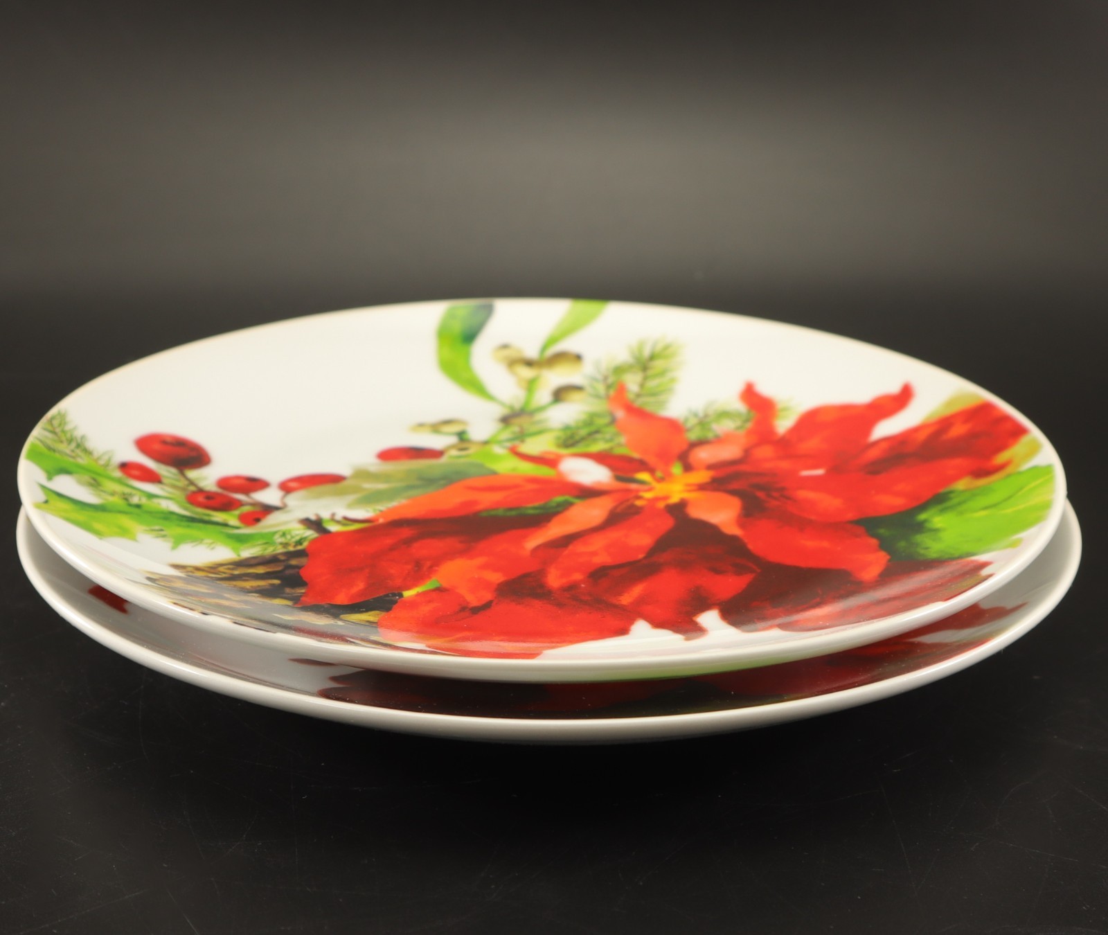 Fitz & Floyd Holiday Home Collection SALAD PLATE 7.5″ Set of 2 Poinsettia