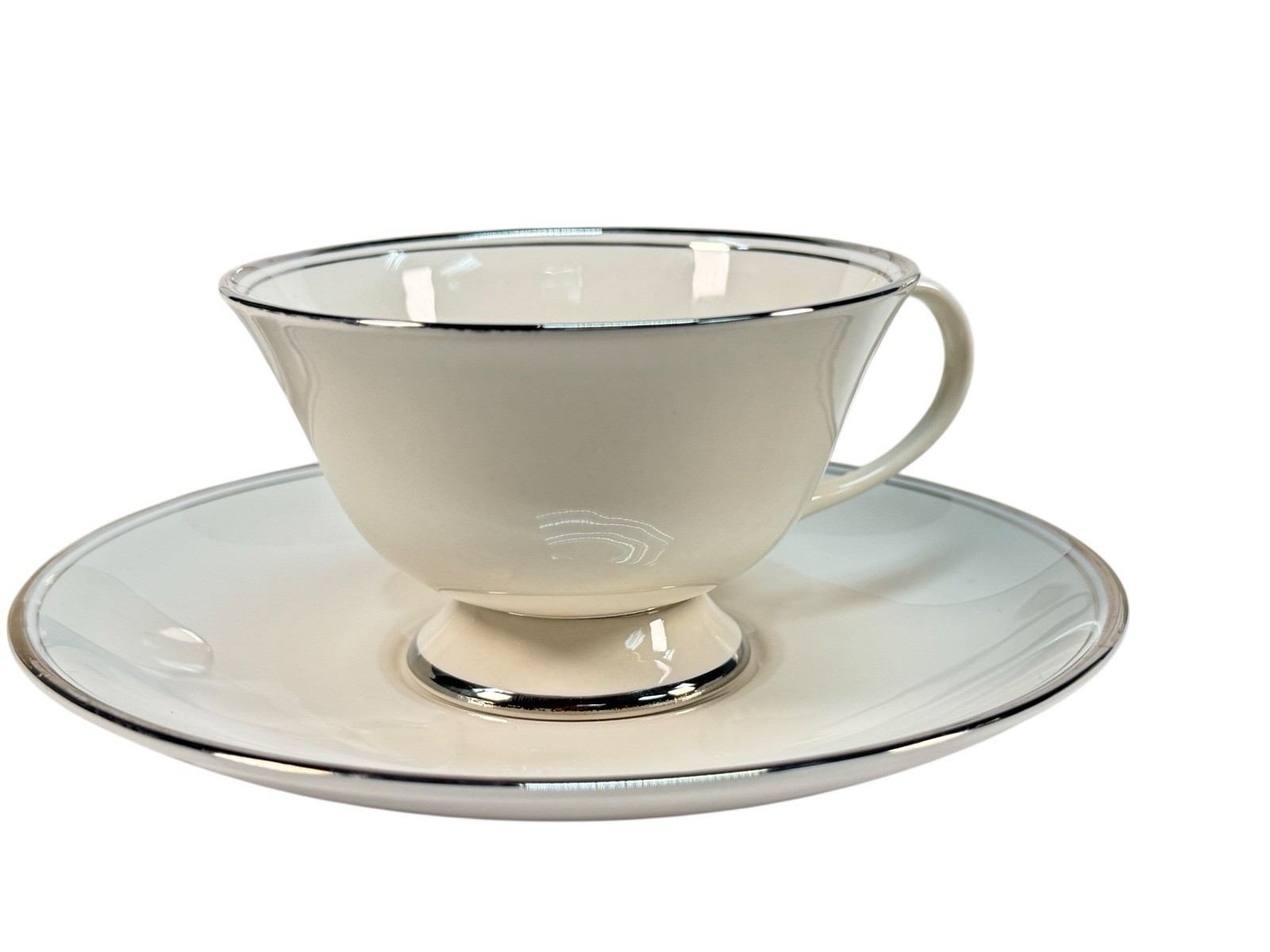 Vintage Flintridge China Mirador Bon-Lite Platinum Trim Dinnerware Set 29pc MCM