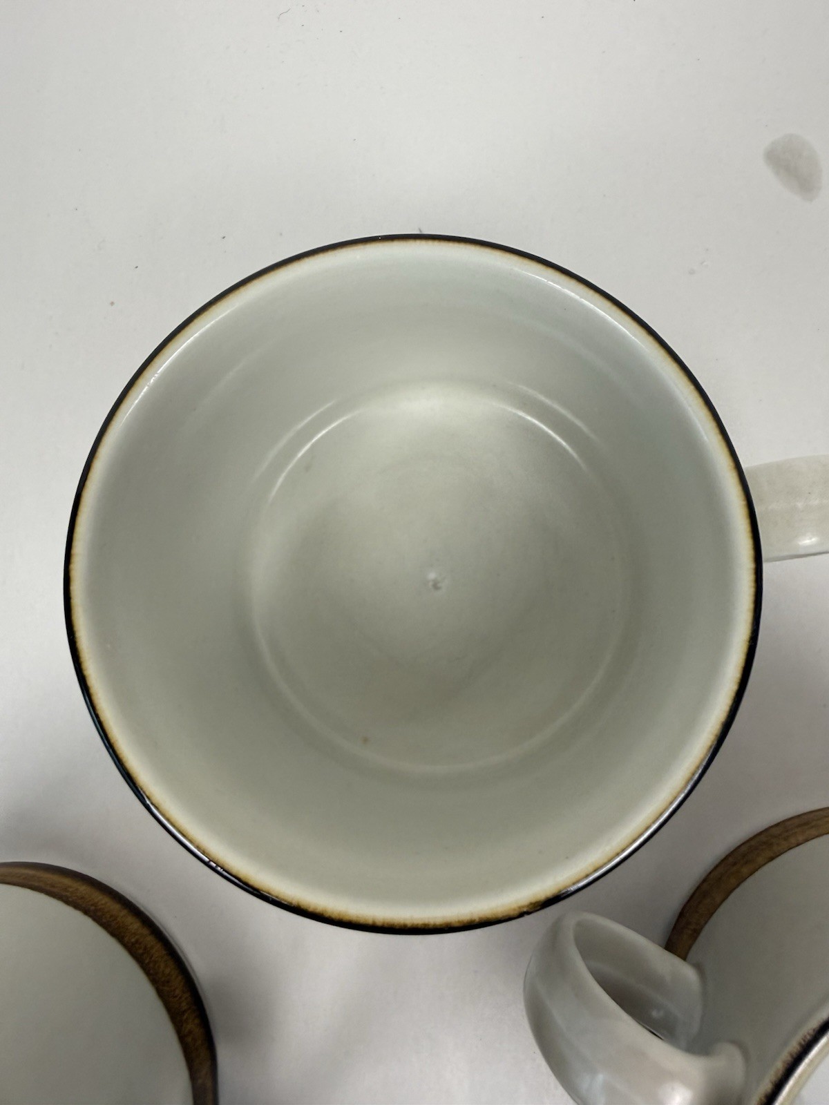 Vintage Norway Stavangerflint Coffee Or Tea Cups MCM 3” Brown Trim Set Of 4