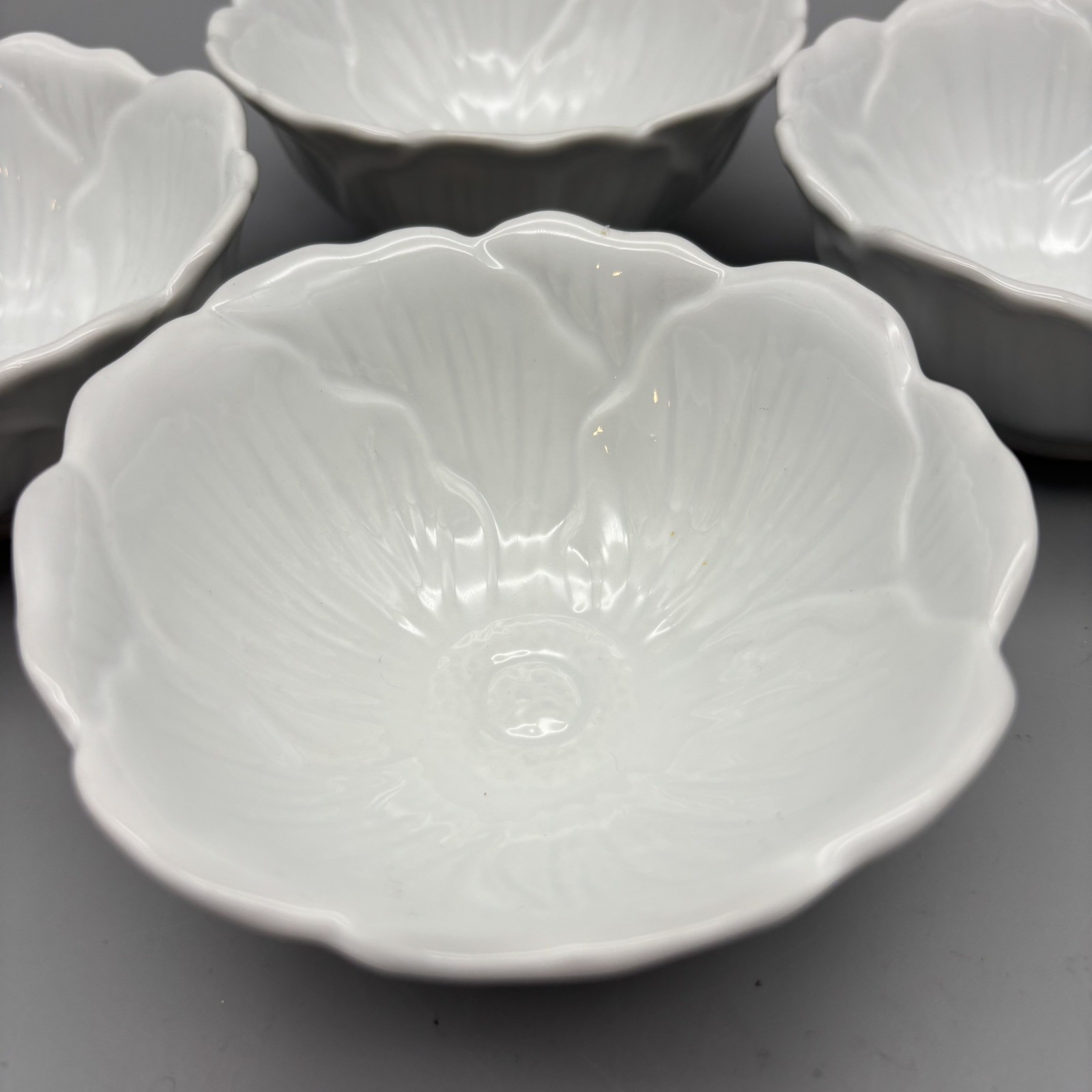 Pier 1 Imports Poppy Flower 4.5” Small White Porcelain Tulip Bowl Set of 4 Bowls