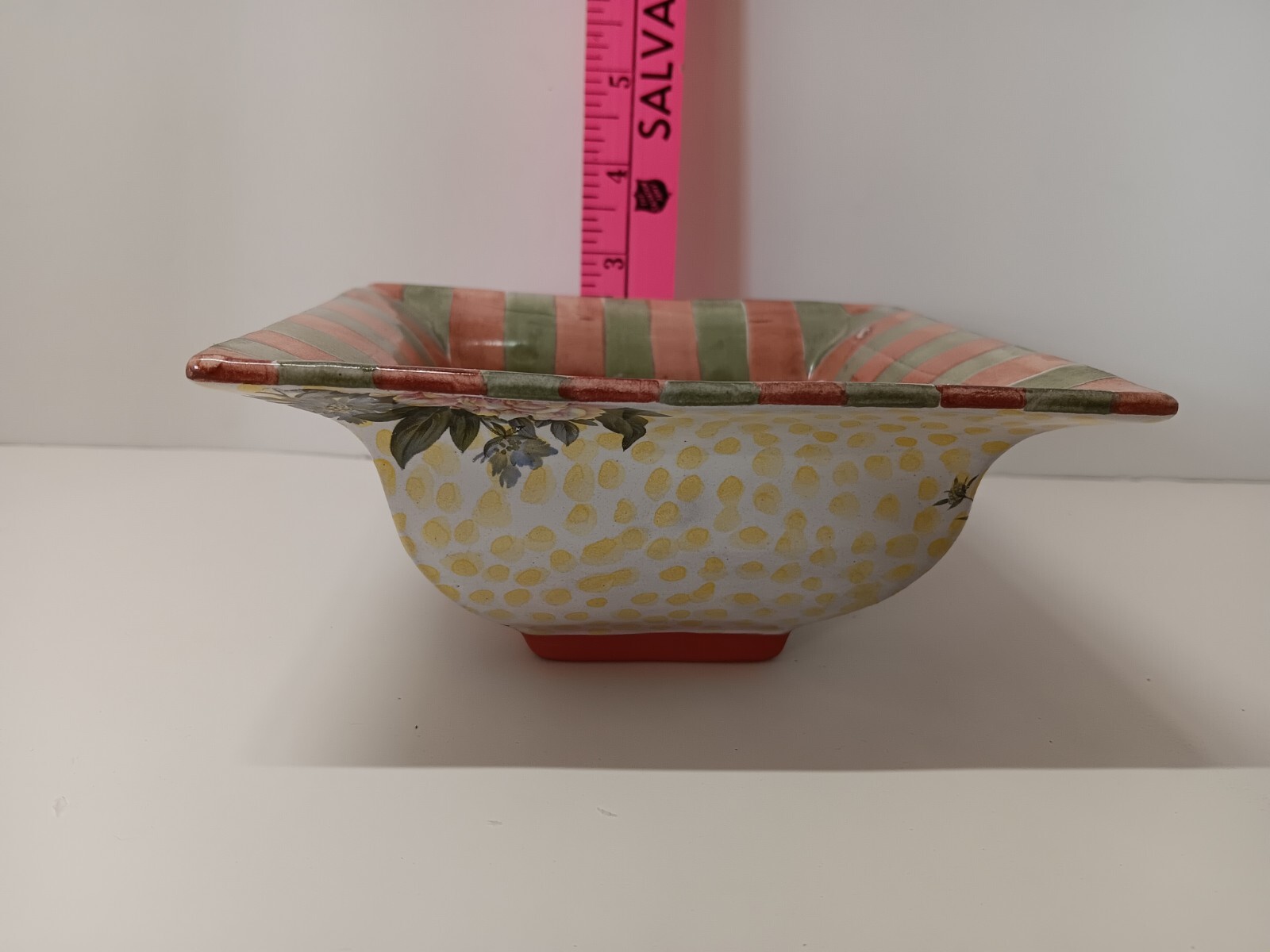 MacKenzie Childs Torquay Palm and Devon / Buttercup Bowl Dish 6″ square EUC!