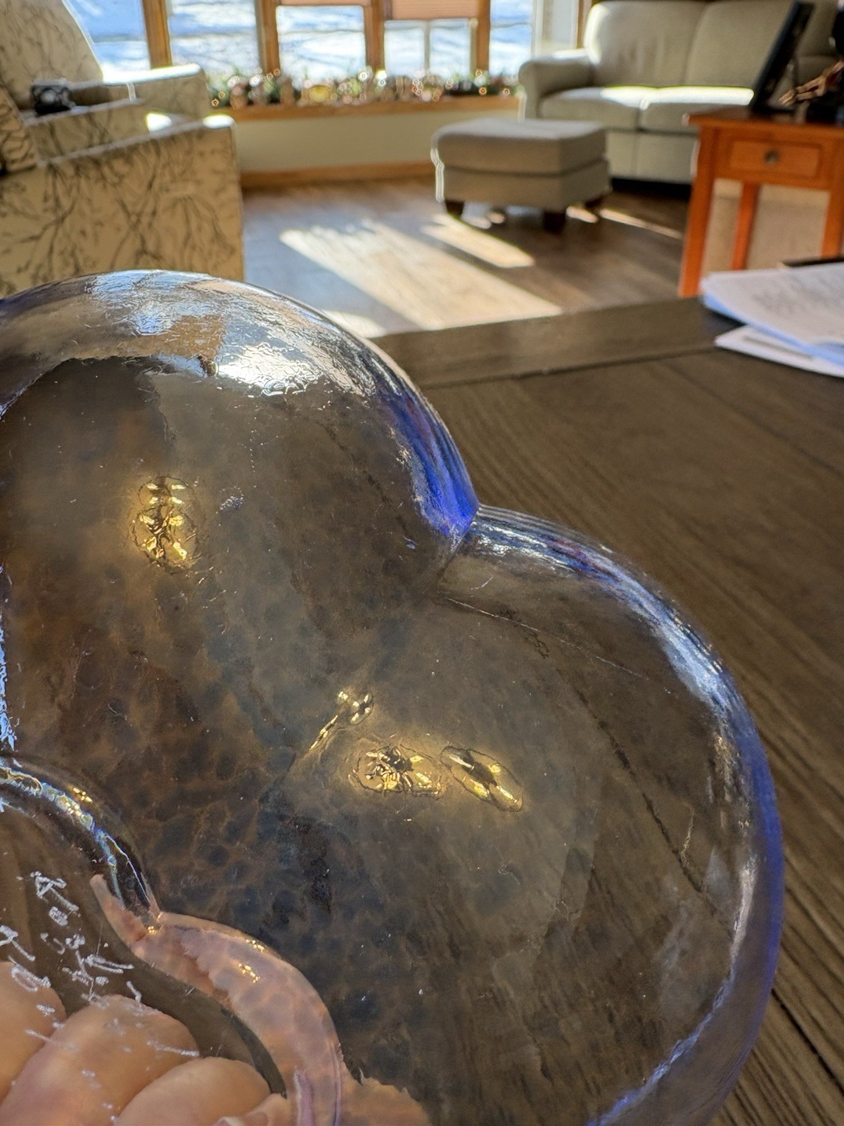 Kosta Boda Blue Heart Glass Bowl Asymmetrical Signed K Engman 6 1/4″ x 4″