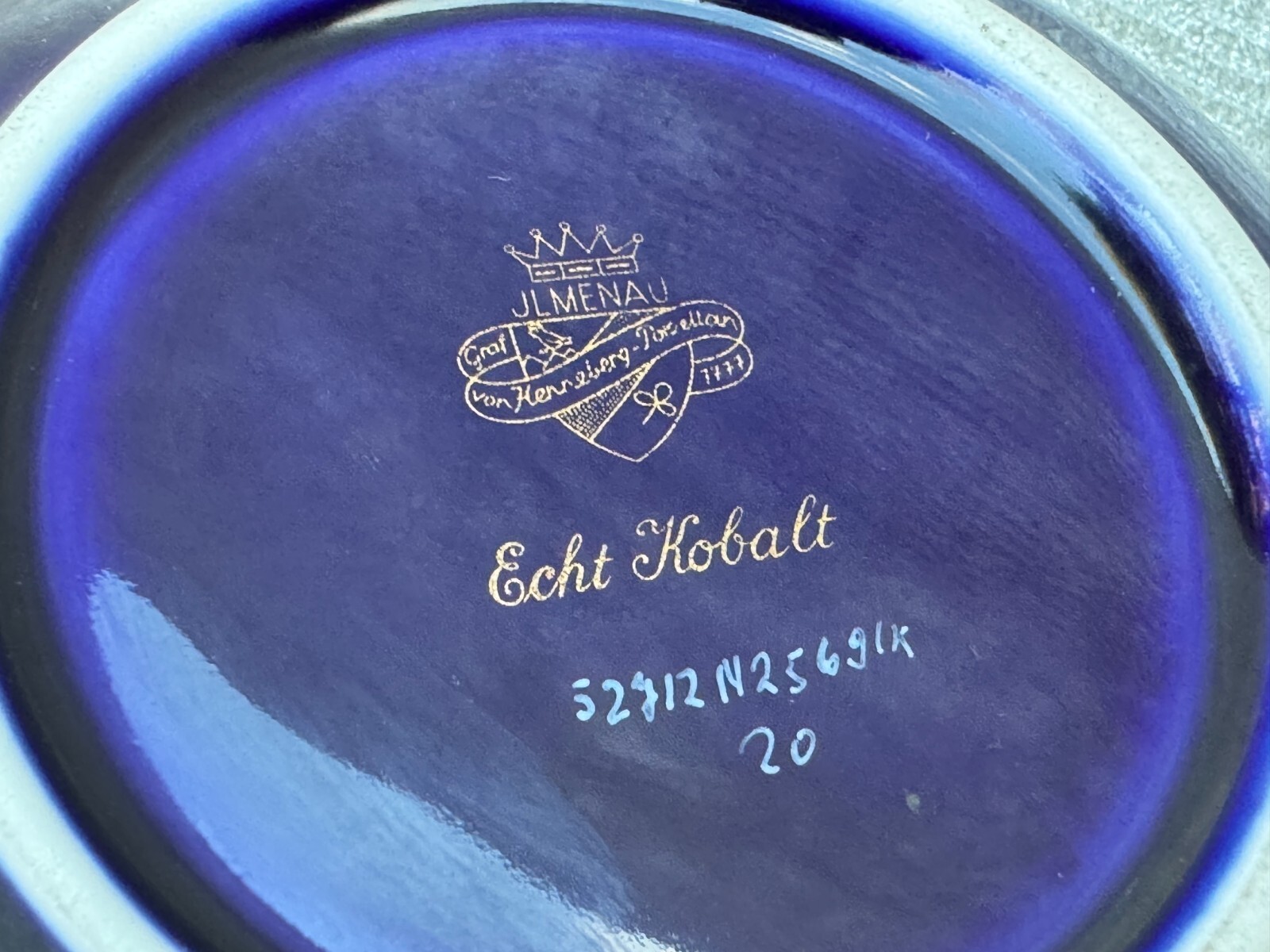 ECHT KOBALT BOWL J.L. MENAU COBALT BLUE GOLD LEAF VICTORIAN FLORAL VINE DESIGNS
