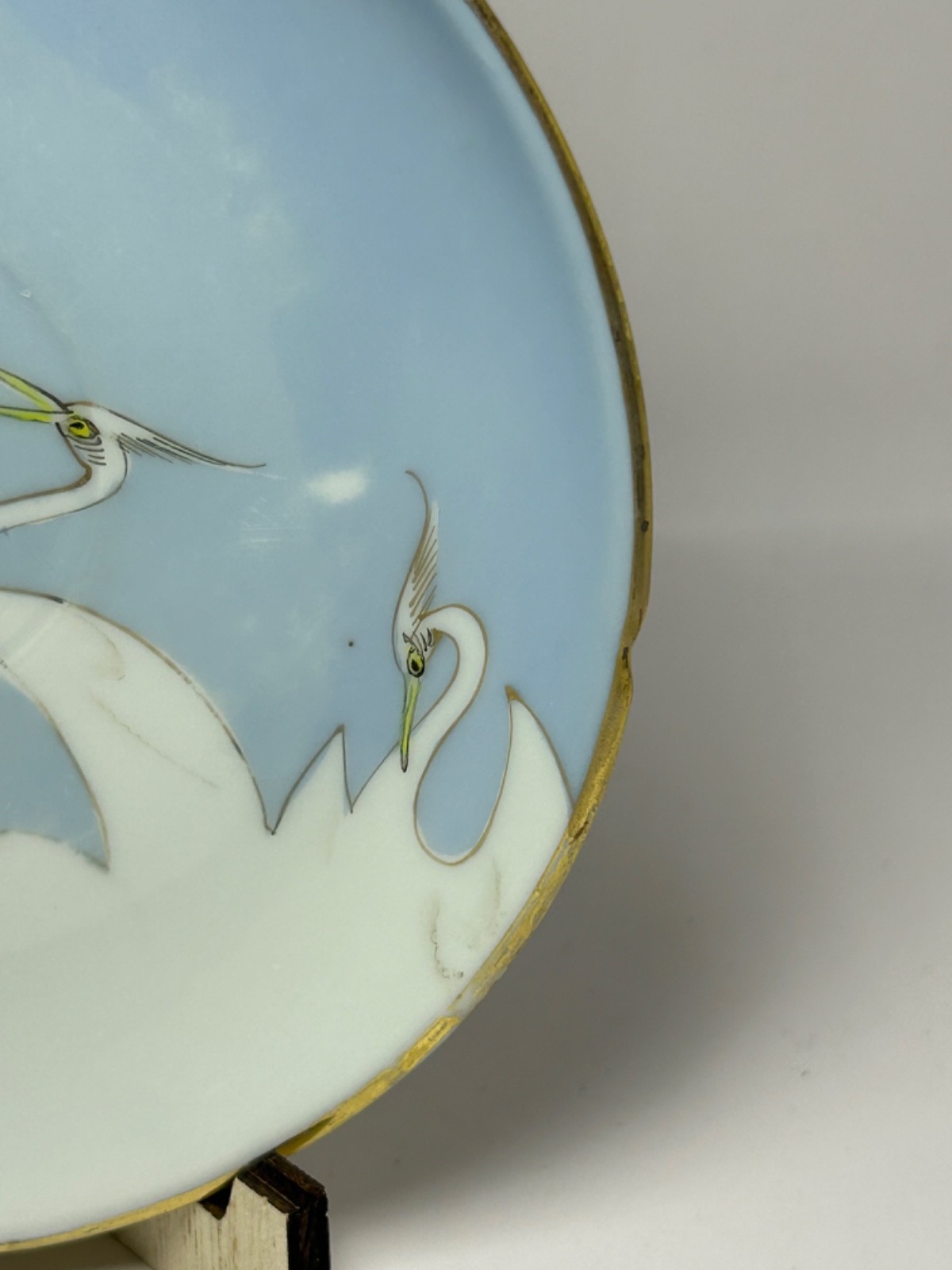 Set 4 Vintage Victory Shofu 5.75″ Crane Bird Plates Saucers Japan Blue White