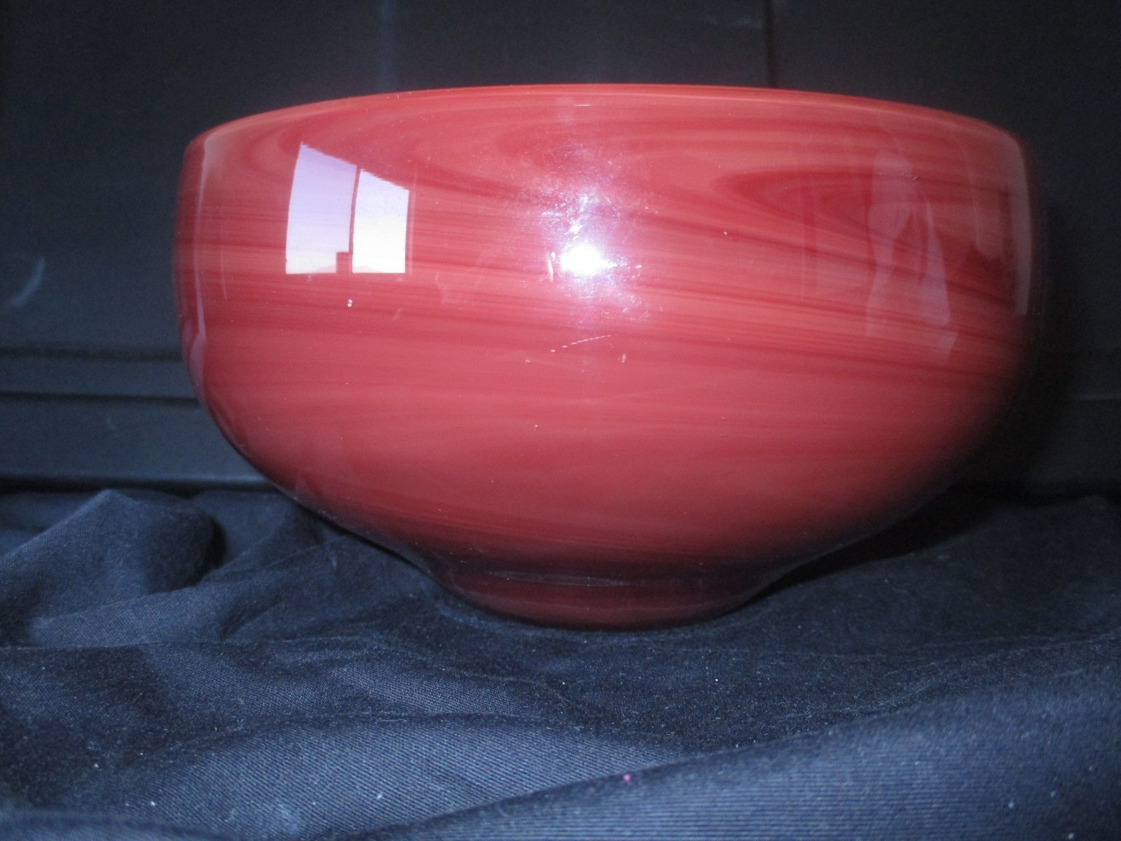 Baker O’Brien Studio 1997 Studio Art Hand Blown Red Swirl Glass Bowl