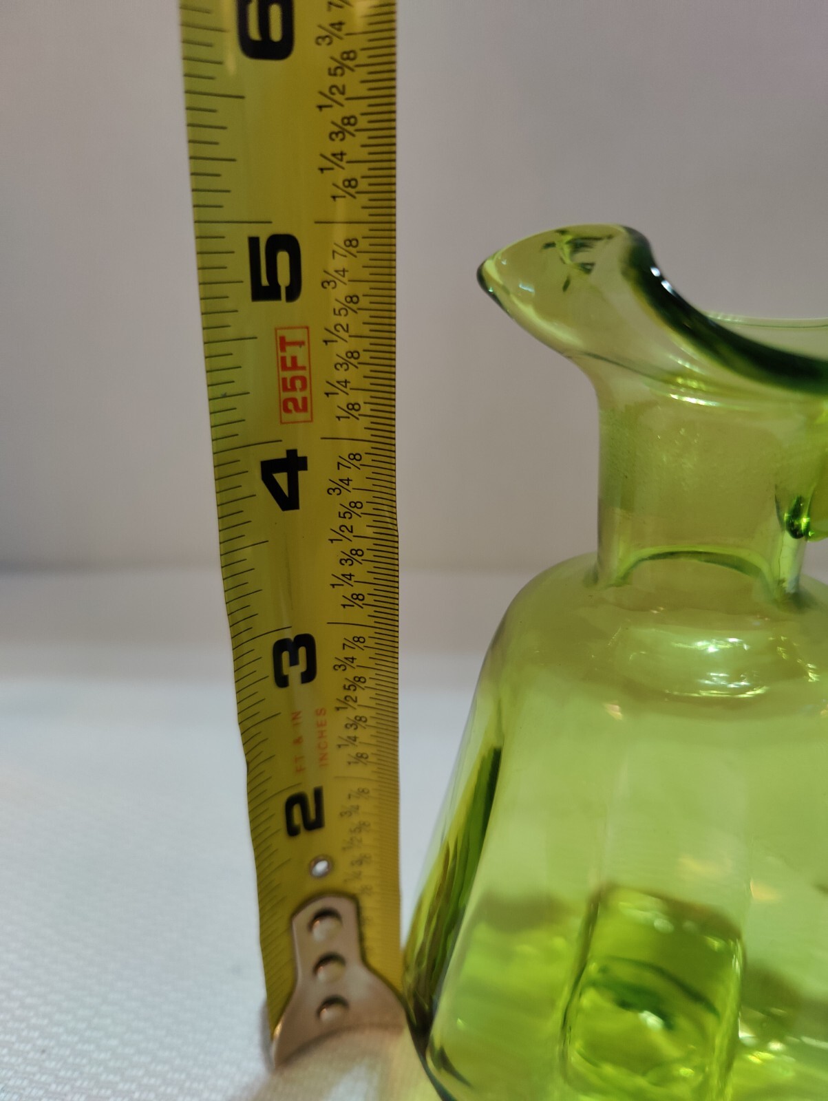 Vintage OLIVE GREEN BLOWN ART GLASS CRUET & STOPPER 7” Tall
