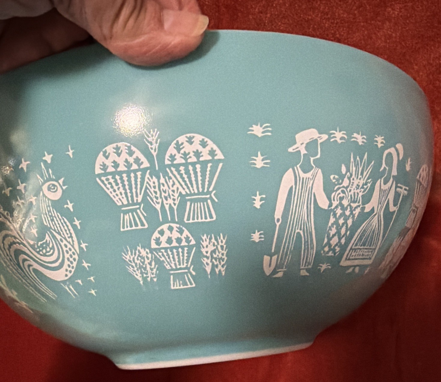VTG PYREX Bowl, Amish Butterprint #444, 4 Qt Cinderella, Turqu Blue, Mint Cond.