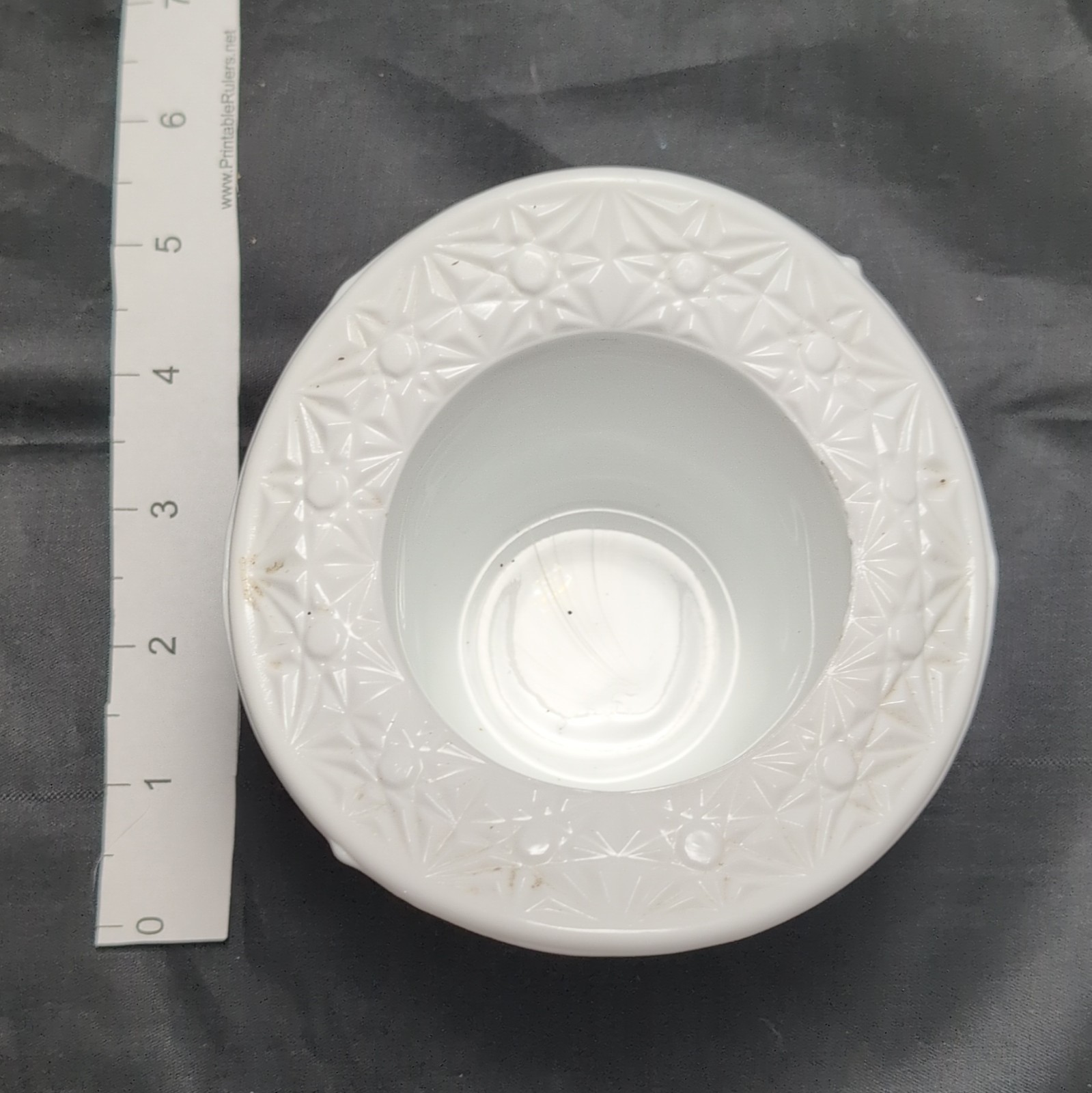 White Milk Glass Starburst Pattern Round Pedestal Decorative Bowl