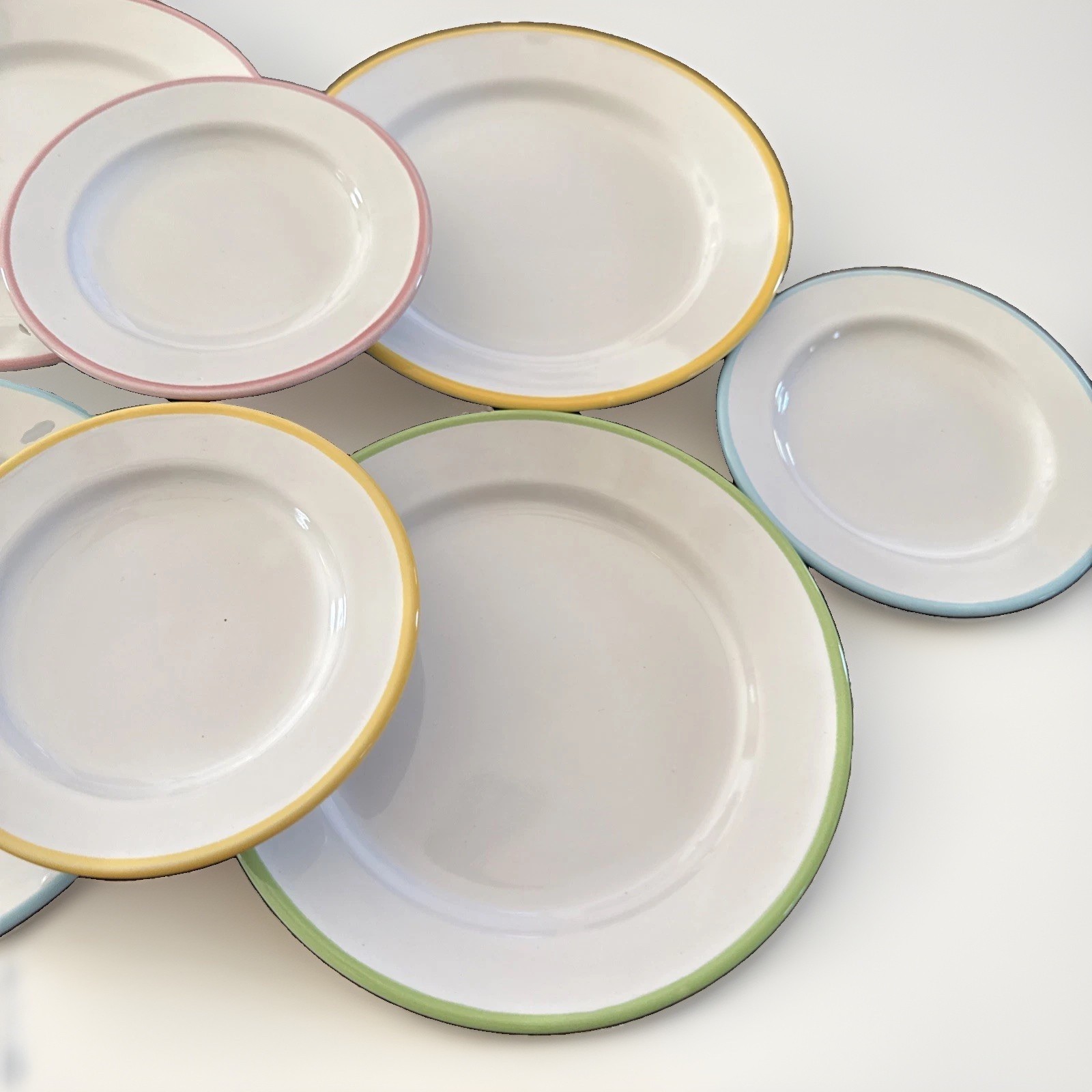 VTG Pastel Stripe Plates Set of 8 Wall Decor Gallery Collage Scandinavian