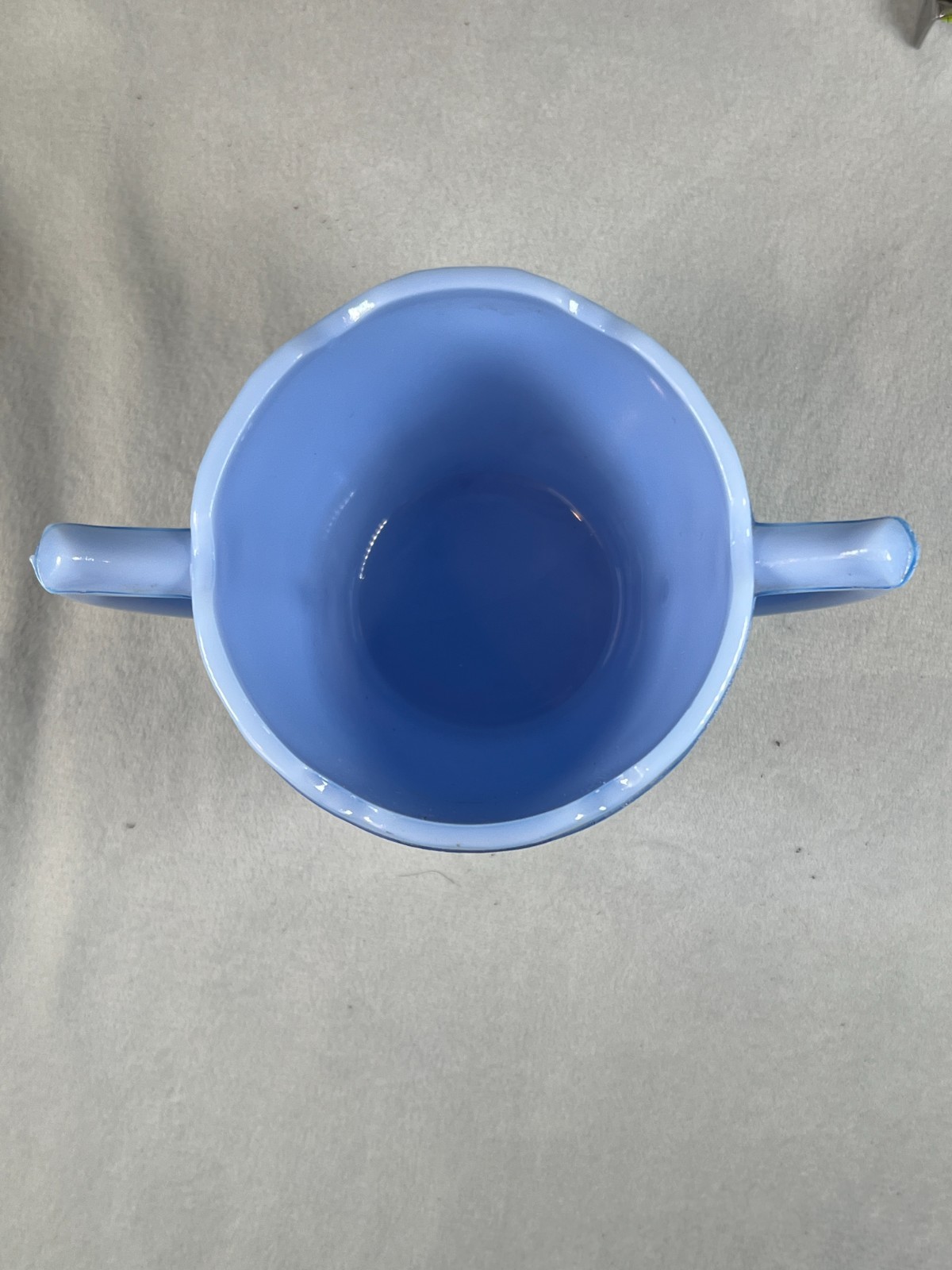 Jeannette Depression Glass Blue Delphite Cherry Blossom Double Handle Sugar Bowl
