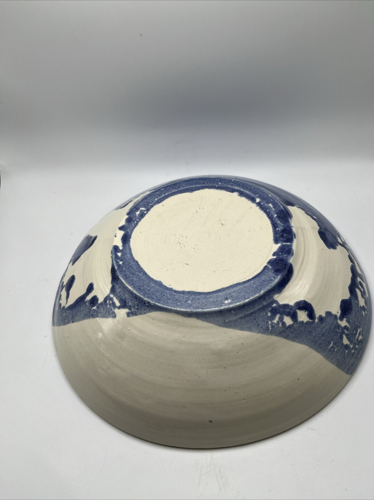Hand Thrown Pottery Dish Blue And White Signed