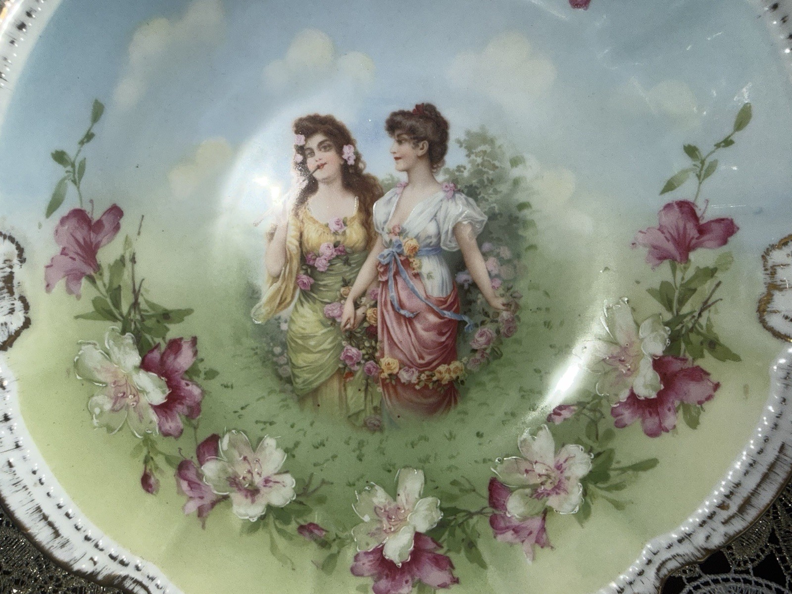 Beautiful! Antique PM Bavaria “ Flora ” 10” Porcelain Portrait Bowl