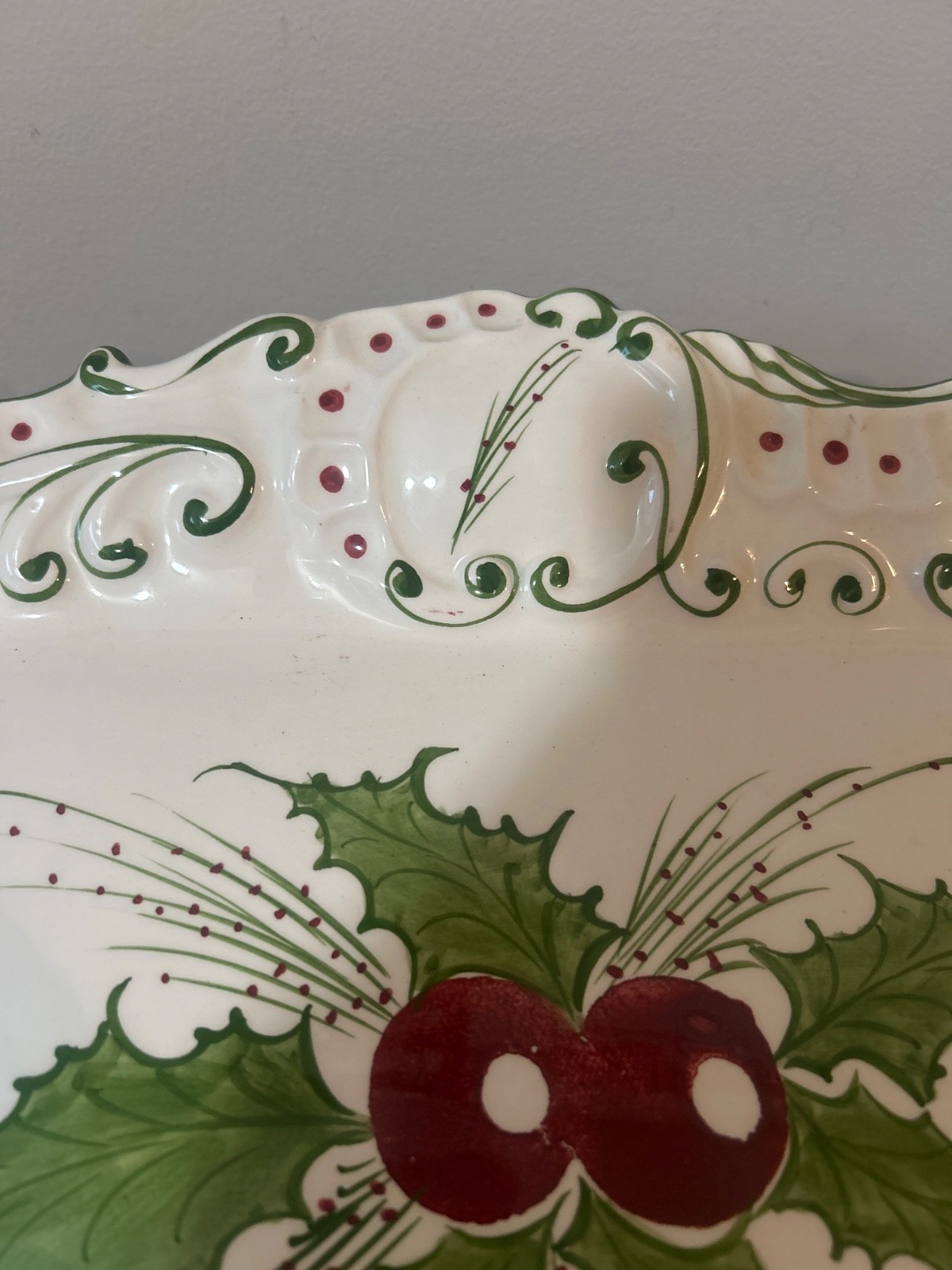 hand-painted rectangular ceramic platter manufactured by RCCL Portugal.christmas