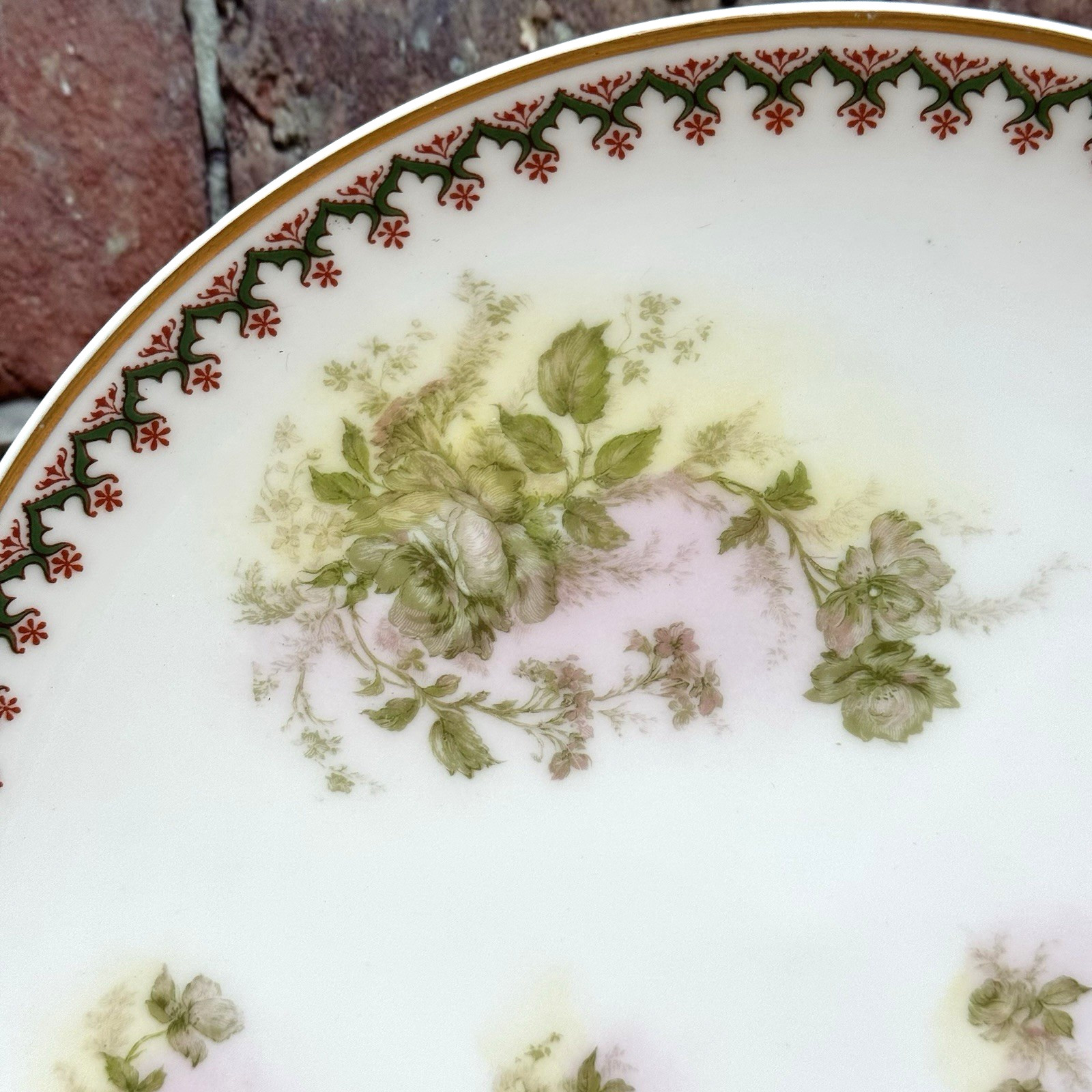 Haviland Limoges Coupe Luncheon Plate Pink Green Roses Schleiger 1905 France
