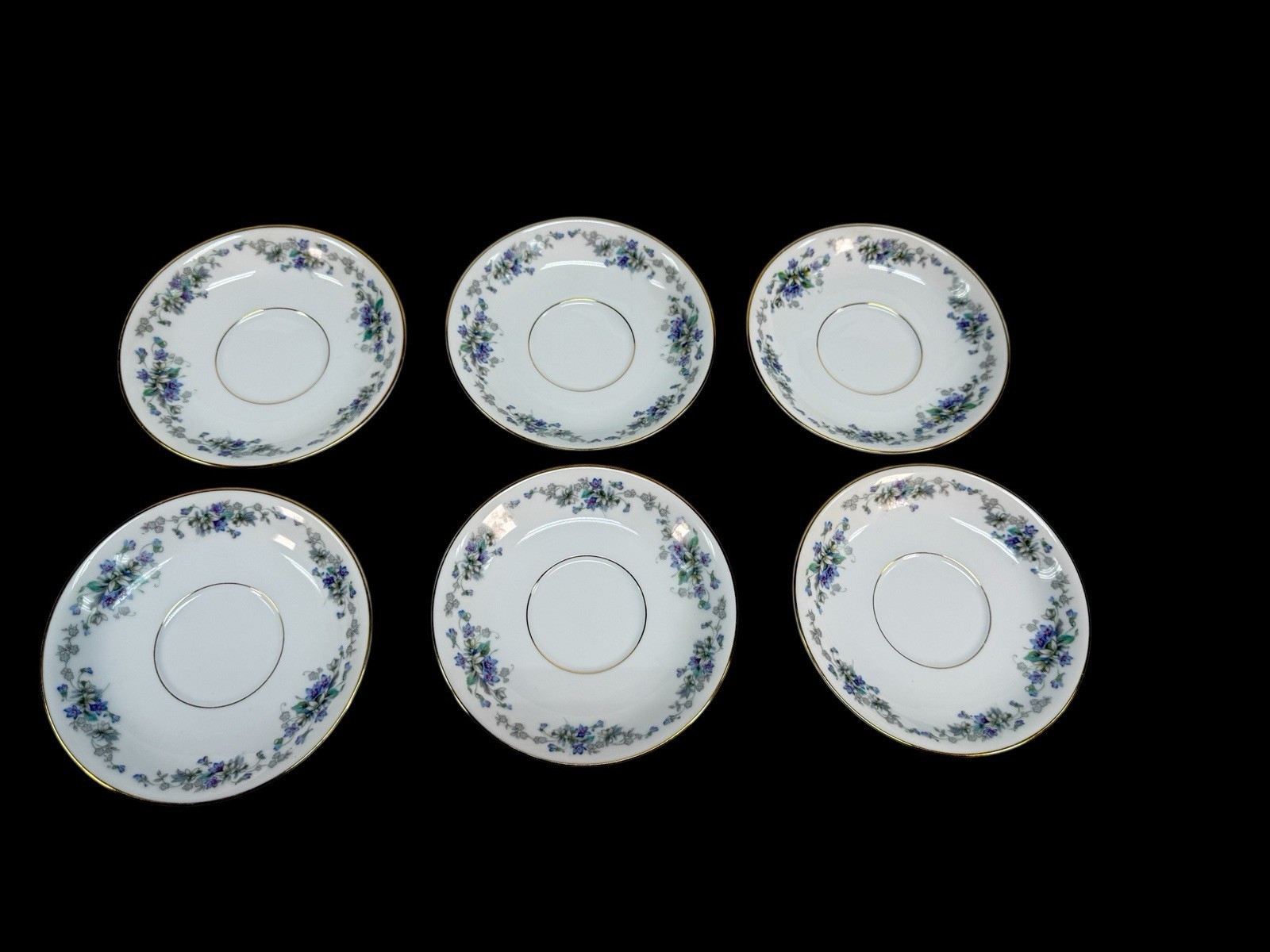 Set of 6 Noritake Violette 3054 Saucers – Excellent Condition – Gold Trim -Japan