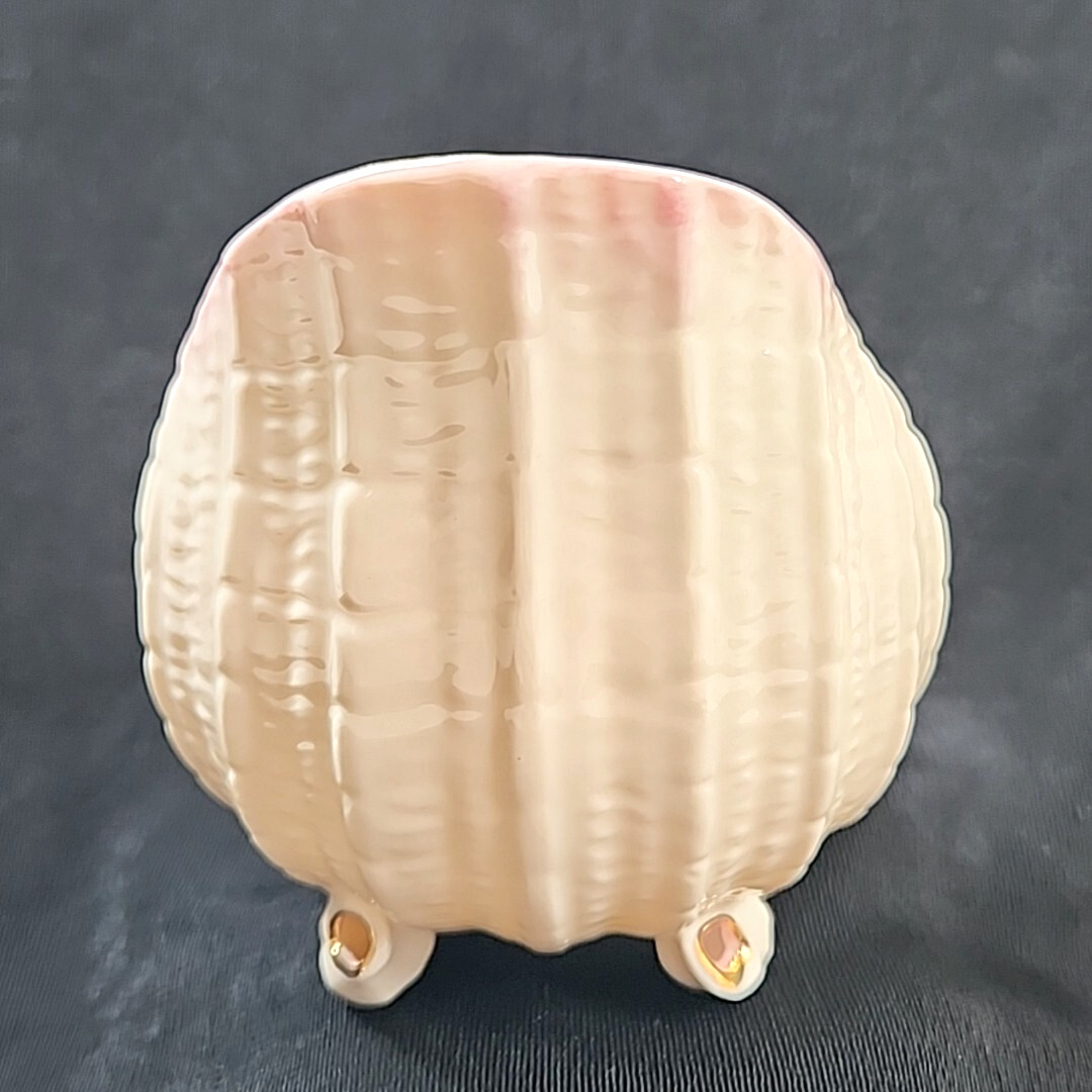 Belleek Ireland Neptune Pink Gold Trim Creamer Seashell Feet Pink Coral Handle
