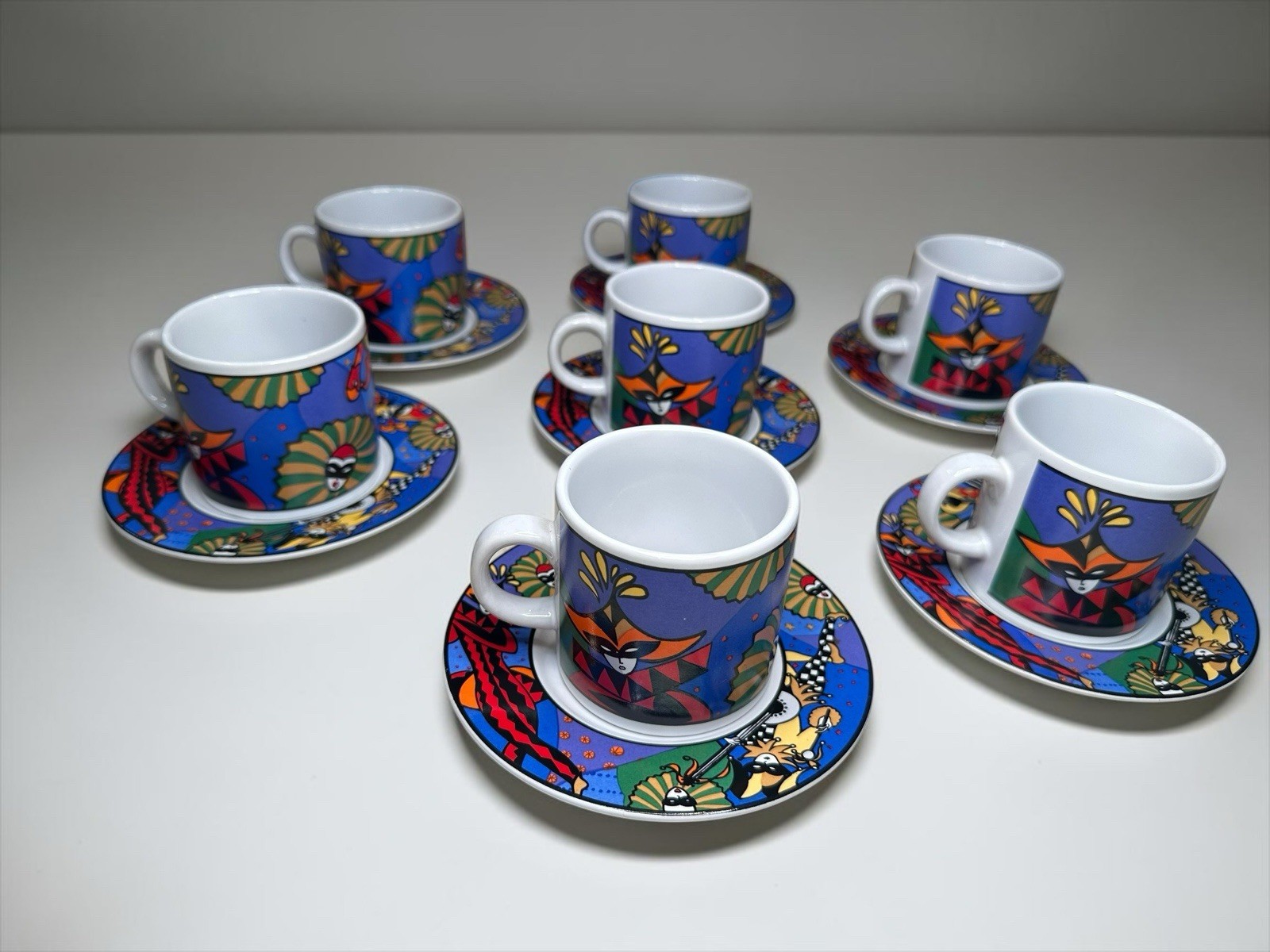 Sakura Verona 1993 Sue Zipkin Demitasse Espresso Cup Saucer Set 7 Vintage