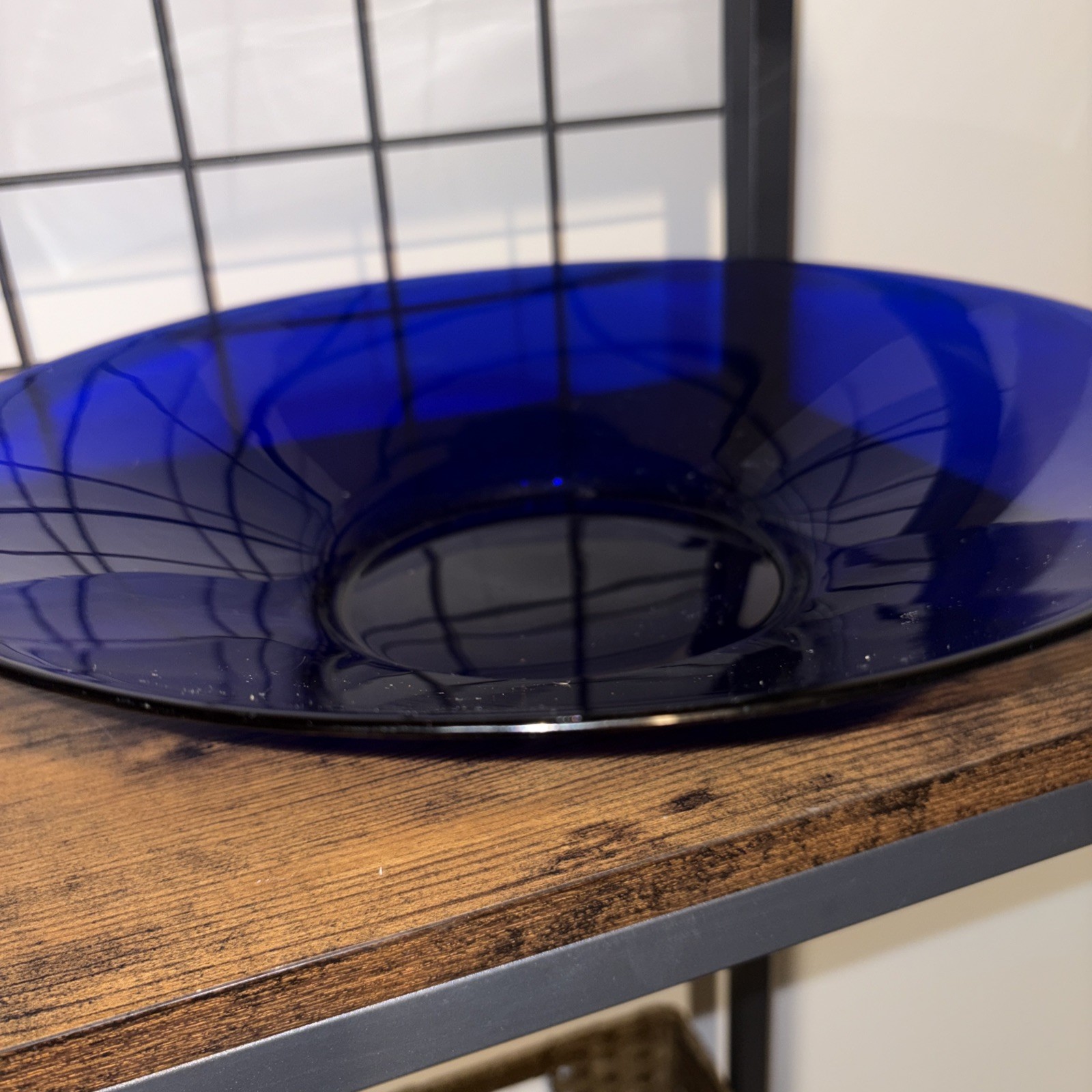Vintage Cobalt Blue Glass Bowl Serving Fruit Decor 13 1/2 Inches Round Unbranded