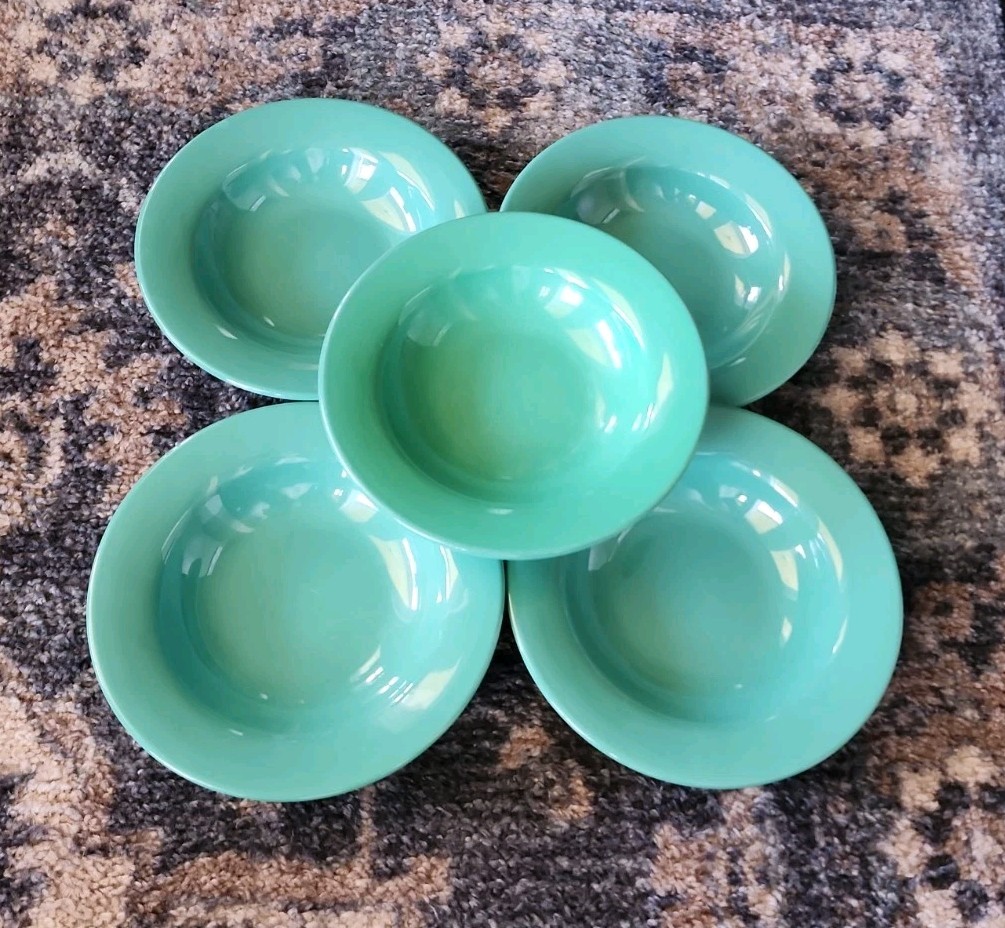 Lot Of 5 Thunder Group Wide Rim 7 5/8 In Melemac Bowls Green Cereal Soup