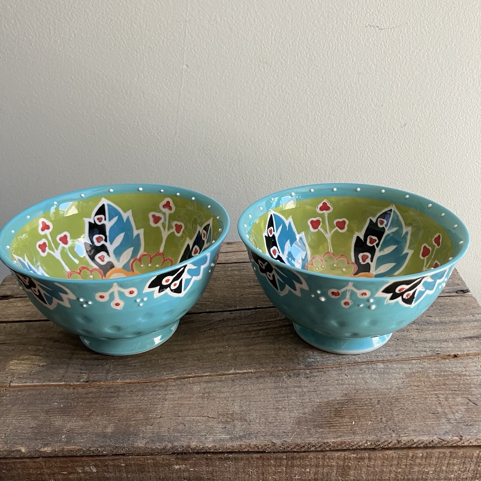 2 Yokohama Studio Japan 6″ Rice Soup Noodle Bowls Hand Painted & Embossed Dots
