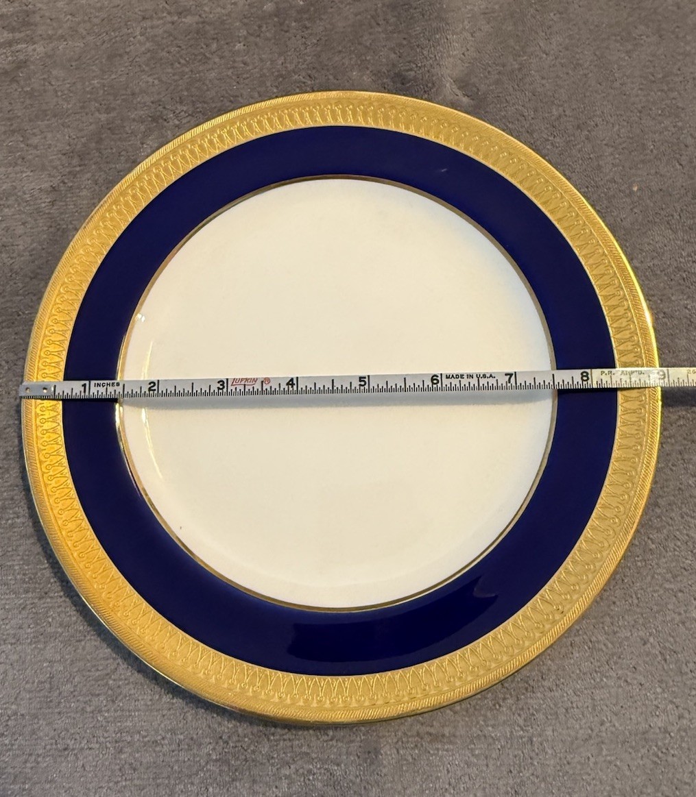 Vintage Minton England Cobalt Blue Heavy Gold Gilt Plates Set of 9, 8 7/8”