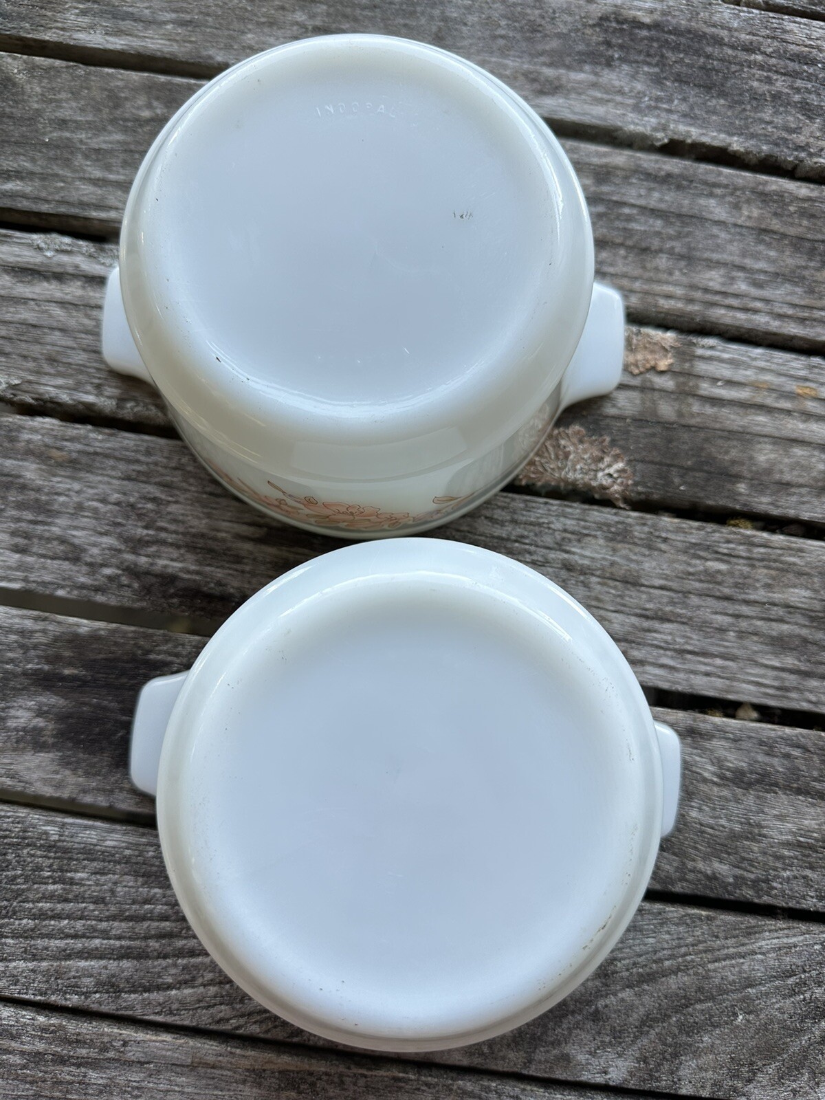 2 Vintage INDOPAL White Milk Glass Bowls Pink Cherry Blossom Floral