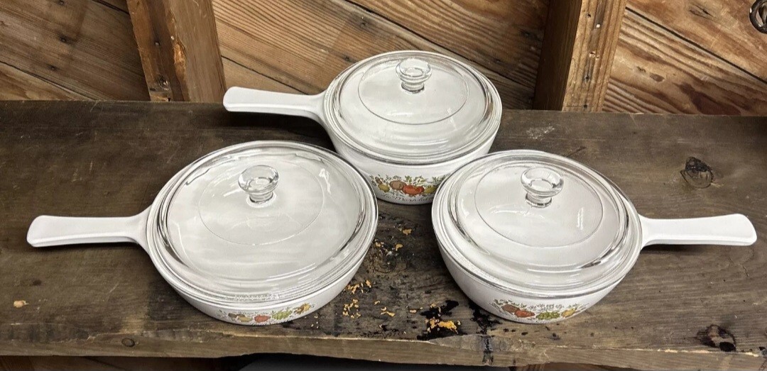 Set of 3 Corning Spice of Life P-81-B P-82-B, P-83-B Saucepan Skillet 6pc EXC
