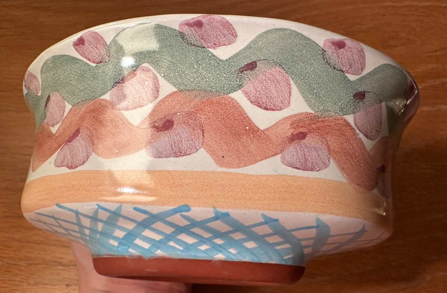 AS IS Vintage Mackenzie Childs Heather Ceramic Open Chowder Bowl 7×3″ Terracotta