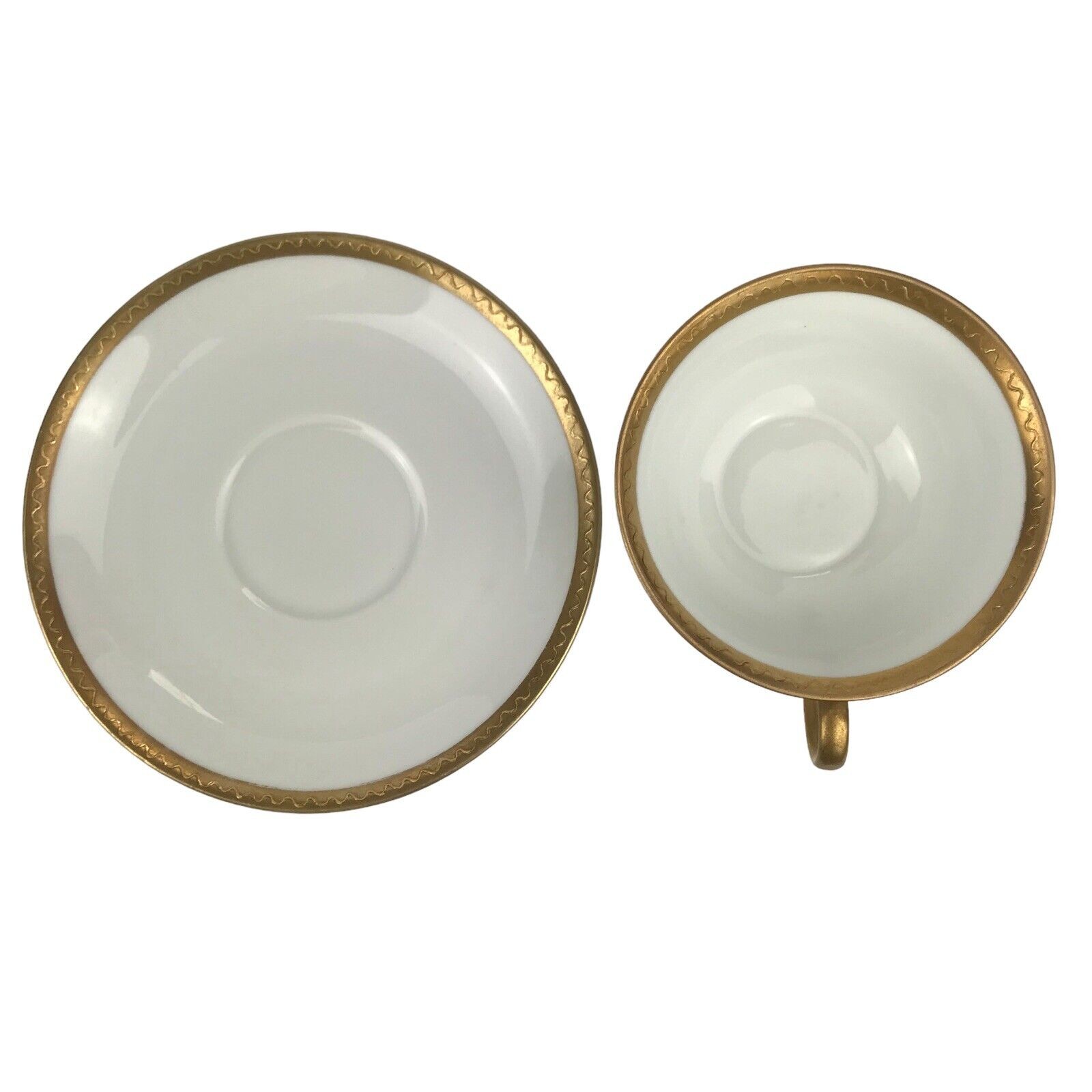 O&EG Royal Austria Teacup & Saucer Set 8 Cups 7 Saucers White Gold Trim Vintage