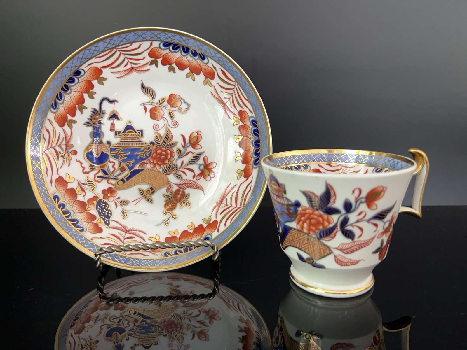 Antique Early Spode Cup & Saucer Japanese Imari C1810 Porcelain Gilt Blue Red