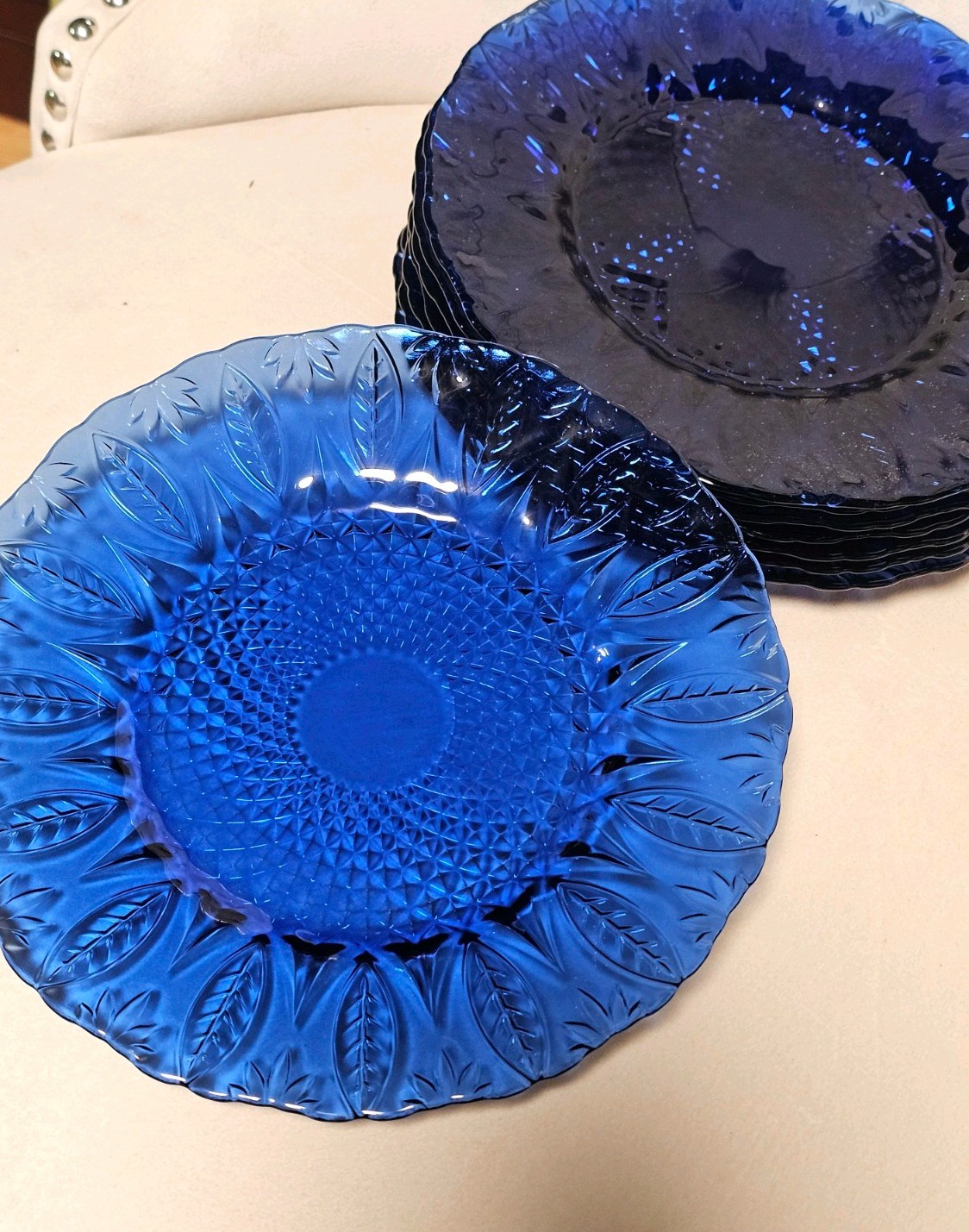 Avon Royal Sapphire Cobalt Blue Glass Set of 8 Salad/Dessert Plates 7.75in