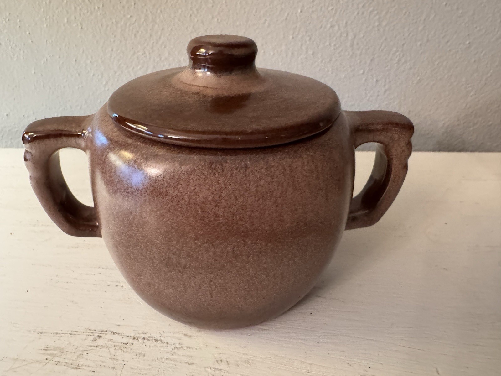 Vintage Frankoma Pottery Creamer & Sugar w Lid, Set 5A 5B Plainsman Brown EUC