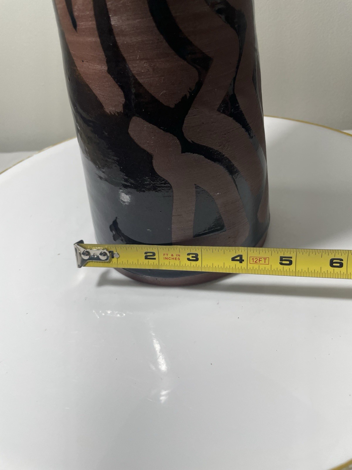 Redware Art Pottery Pitcher Vase Signed SE Abstract Mashiko Style
