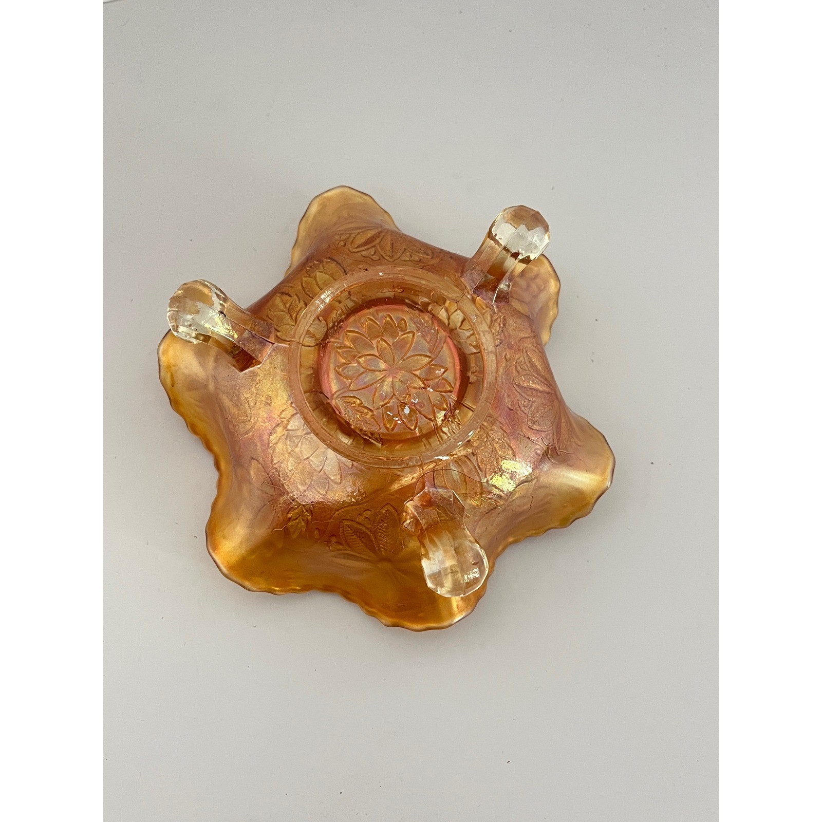 Fenton Carnival Glass Bowl Home Decor 7.5″ Marigold Iridescent Floral Footed