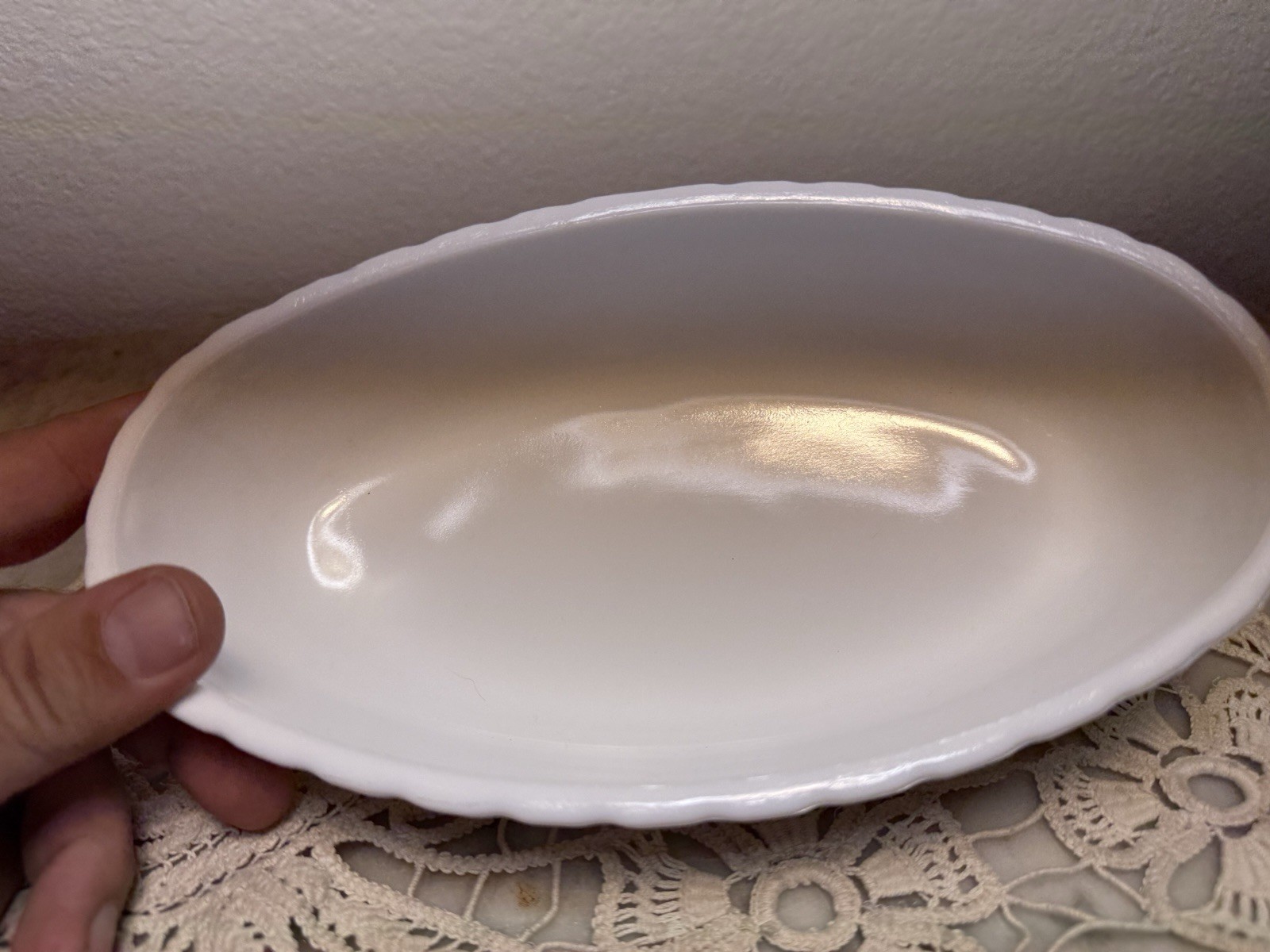 Vintage 1975 FTD Milk Glass Bowl Textured Bark Pattern Floral Centerpiece