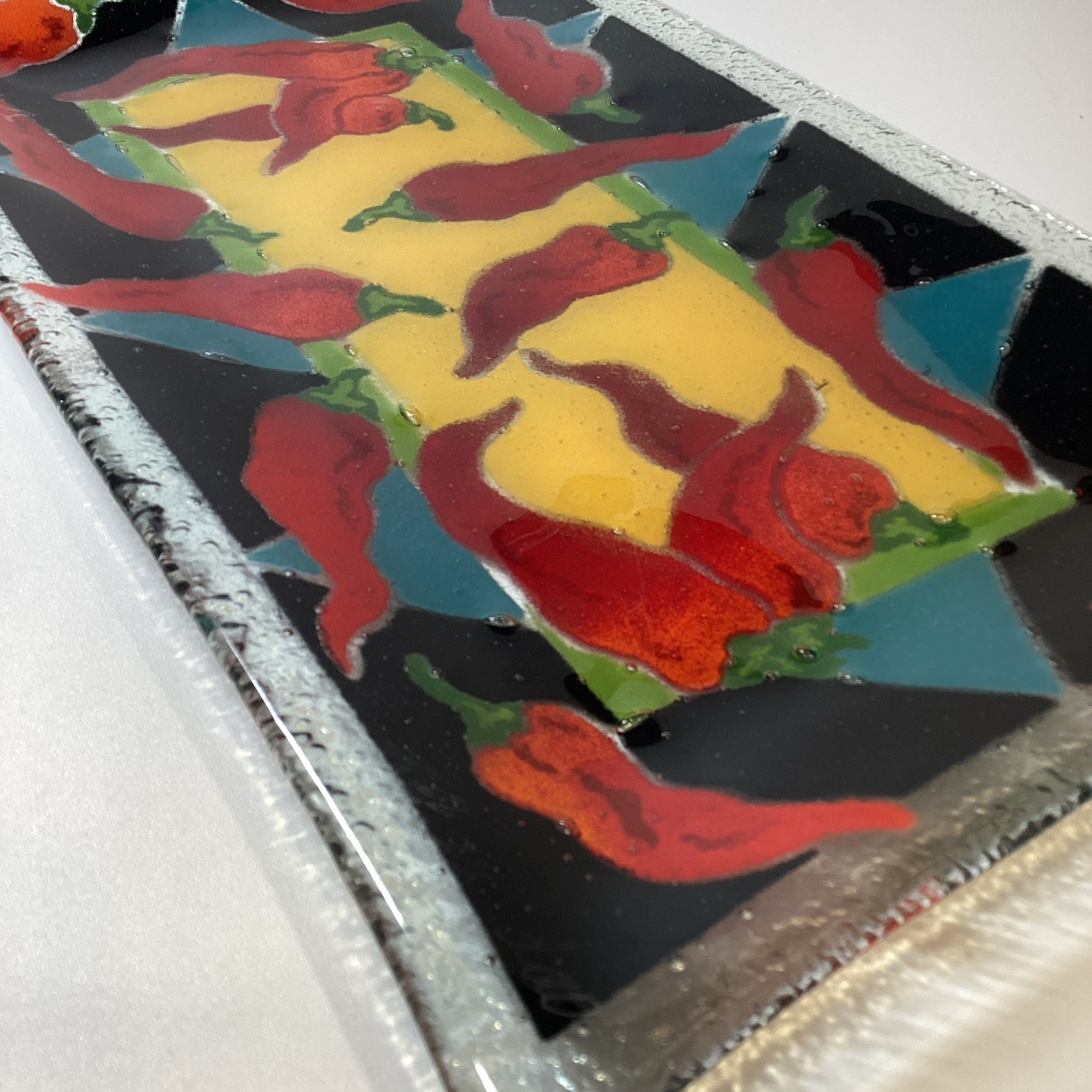 Chili Pepper Fused Art Glass Tray Signed P Karr