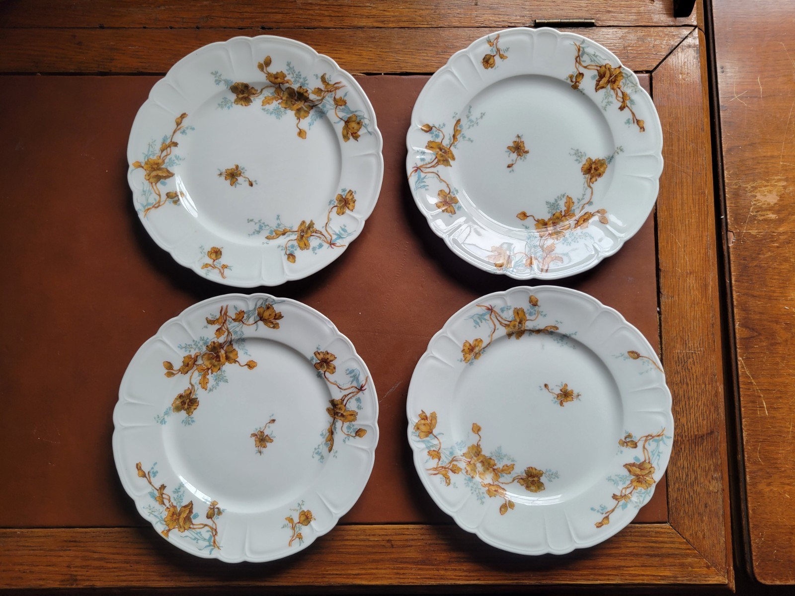 (4) Haviland 7.25 Inch Salad PLATES – Yellowish Brown Flowers -Limoges