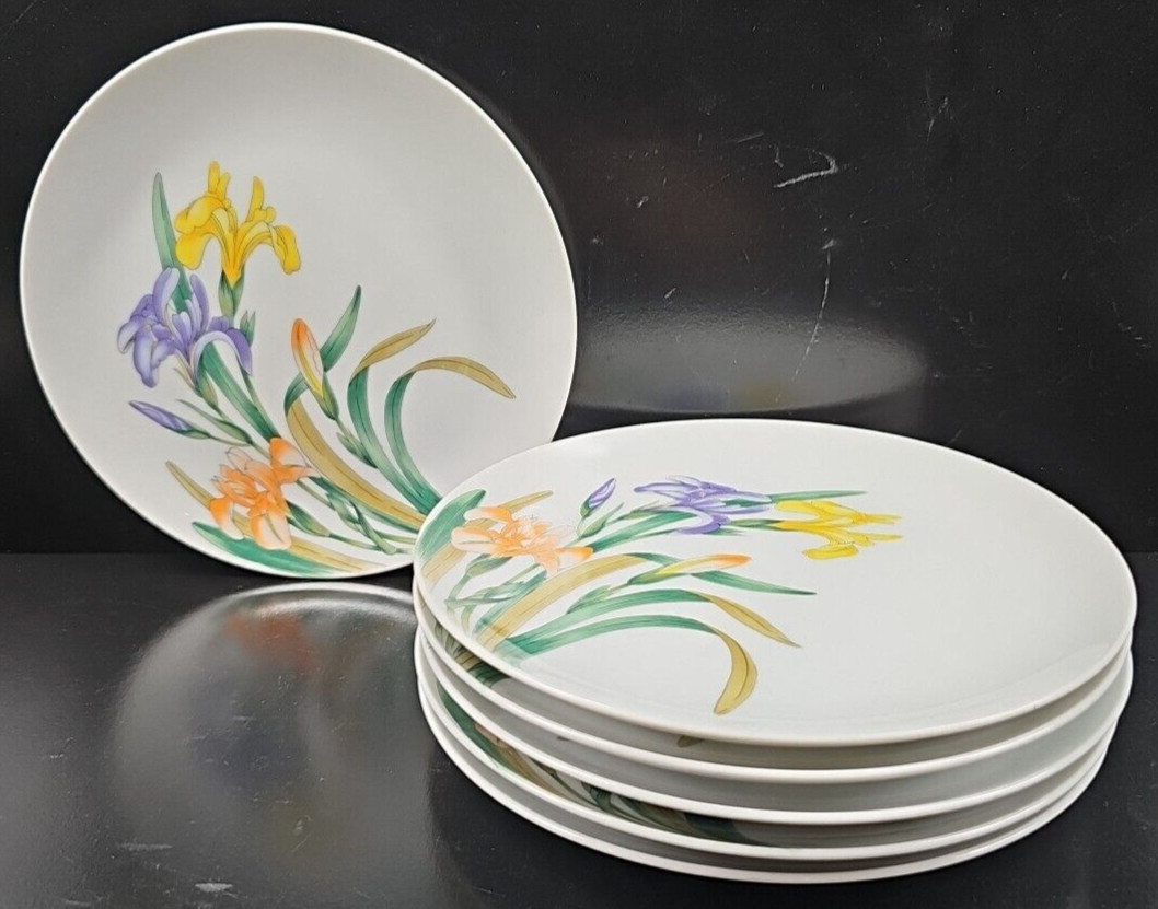 6 Shafford Jardin Des Iris Salad Plate Set Vintage Floral Dishes Japan Retro Lot