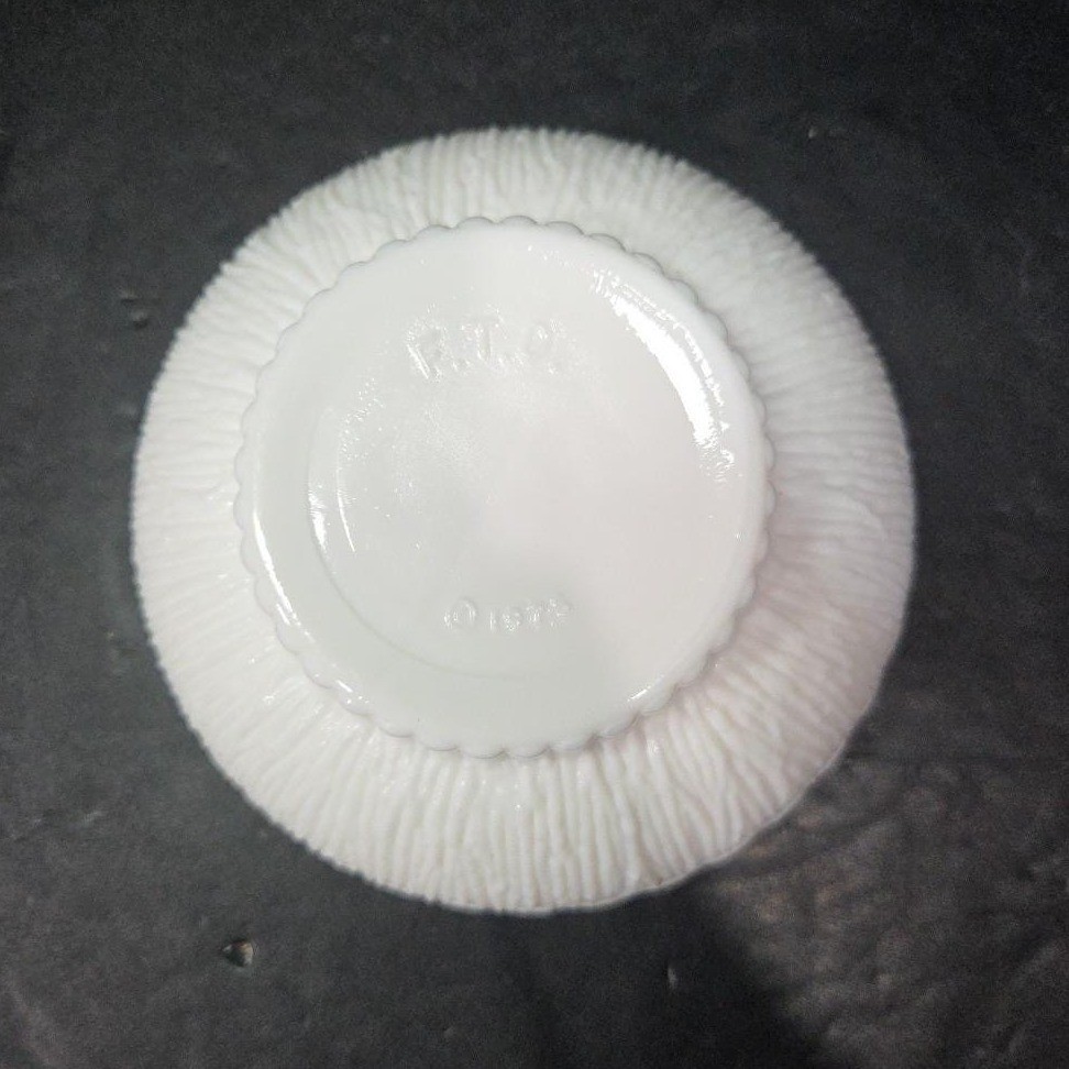 FTD Milk Glass Footed Serving Bowl, Tree Bark Design, Vintage Flower Planter