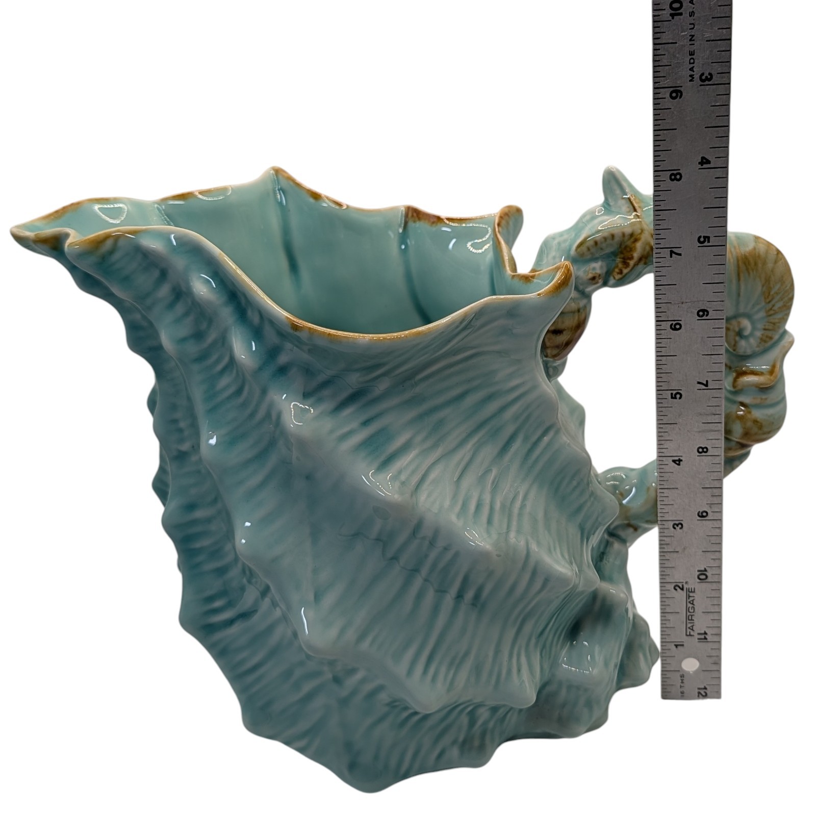 Blue Sky Conch Shell Pitcher Seawave Turquoise Blue Nautical Seven Inches Retro