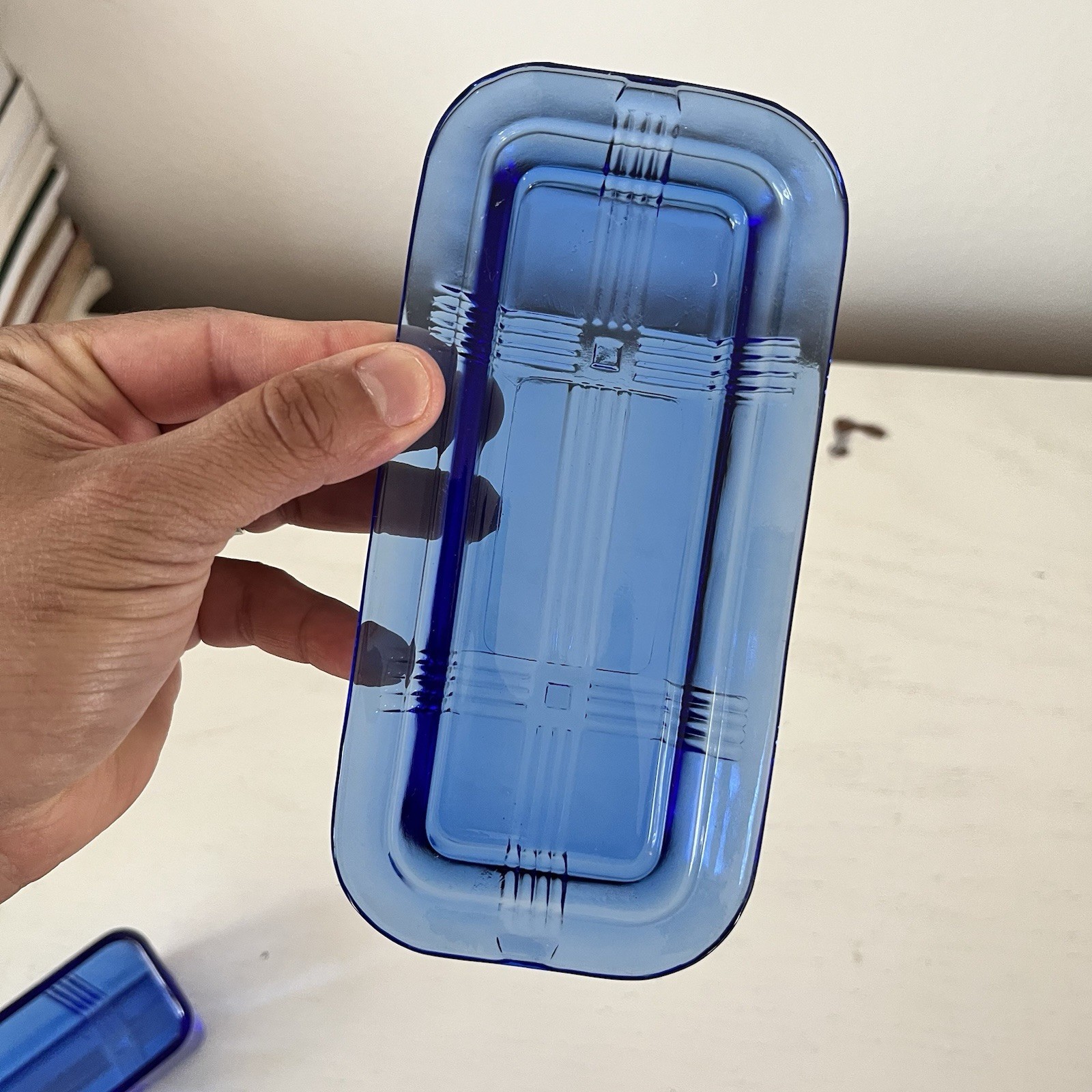 Vintage Hazel Atlas Cobalt Blue Glass Criss Cross Butter Dish, 1 Stick, 1/4 Lb