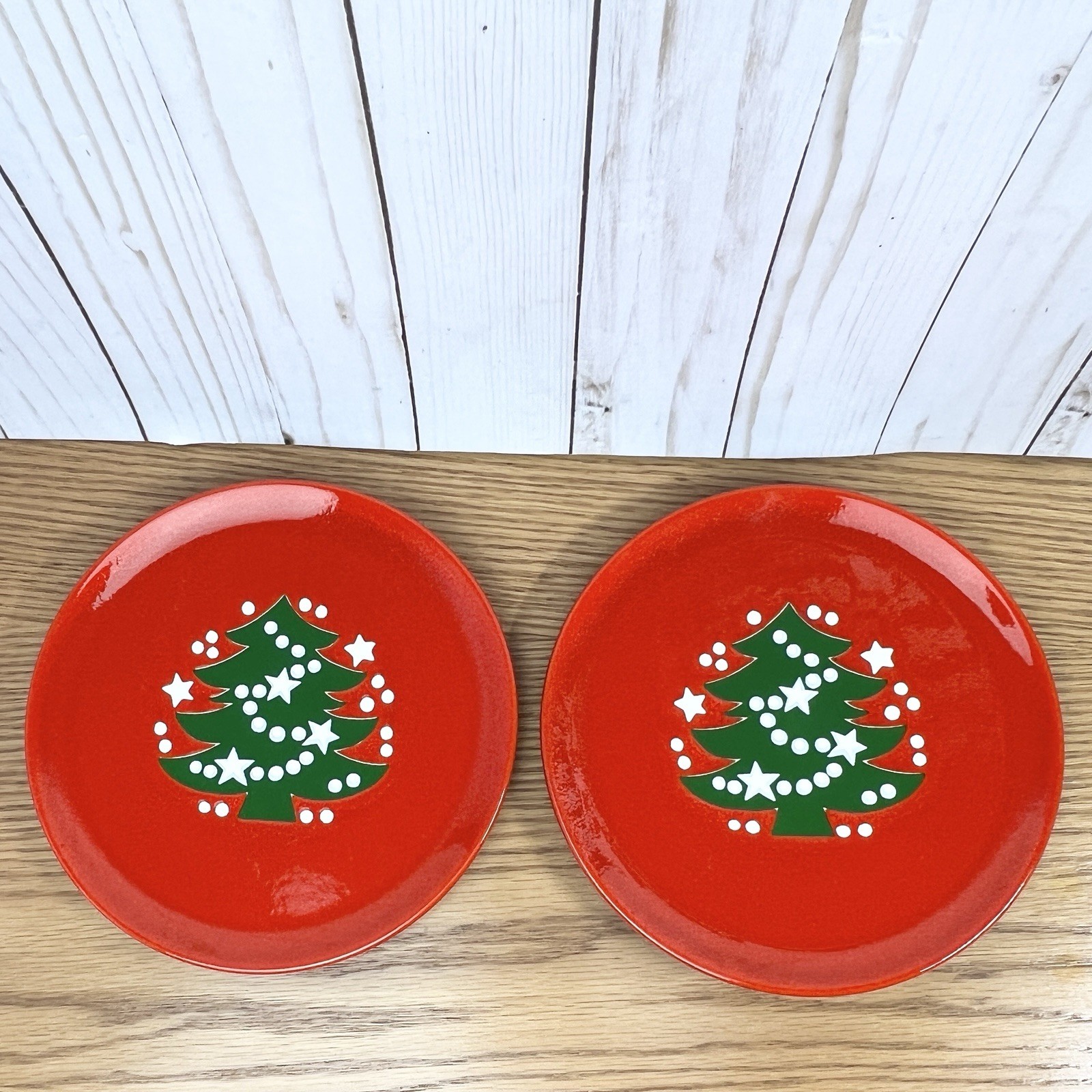 Waechtersbach Germany Red Christmas Tree 7.75″ Salad Plates Bread Dessert Set 6