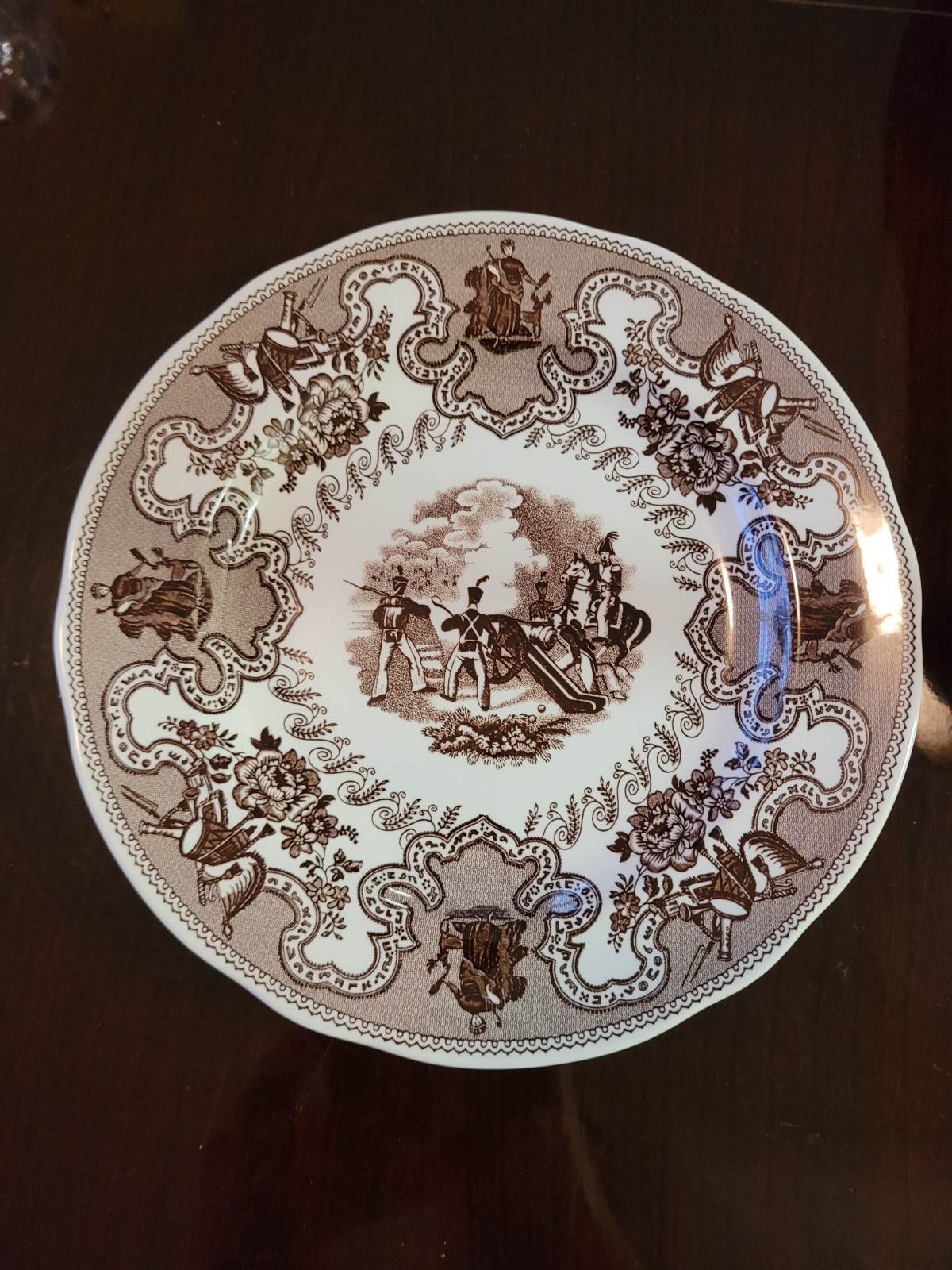 Vtg. Spode Texian Campaigne Plate Brown White Ceramic England Round 8in