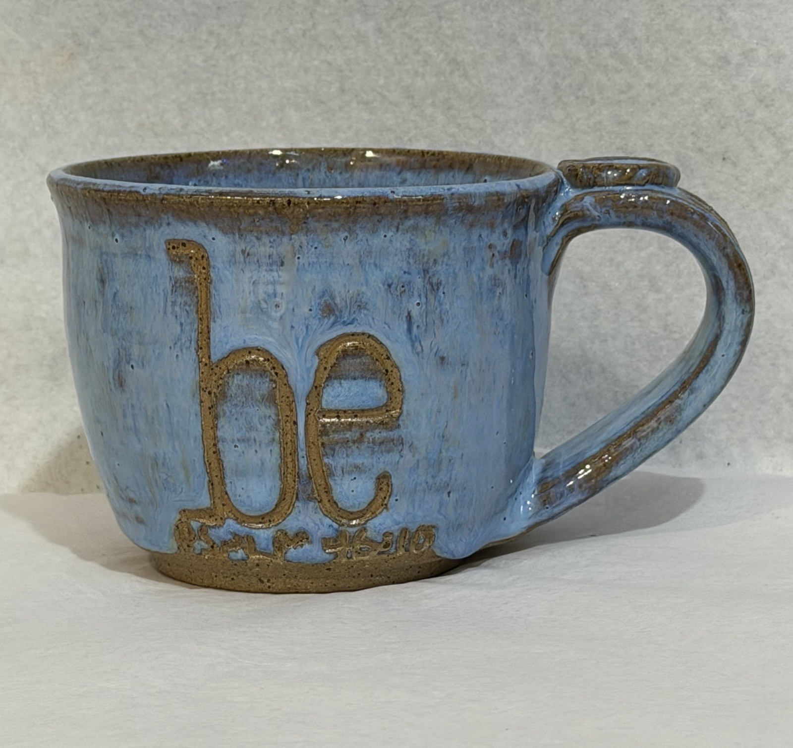 Teresa Wenrick Hand Thrown Stoneware Coffee Mug Cup Light Blue “Be” Psalm 46:10