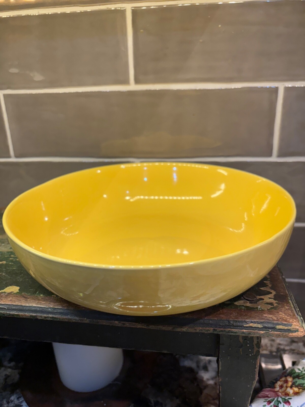 vtg mcm malibu modern bright yellow serving bowl by hollydale california