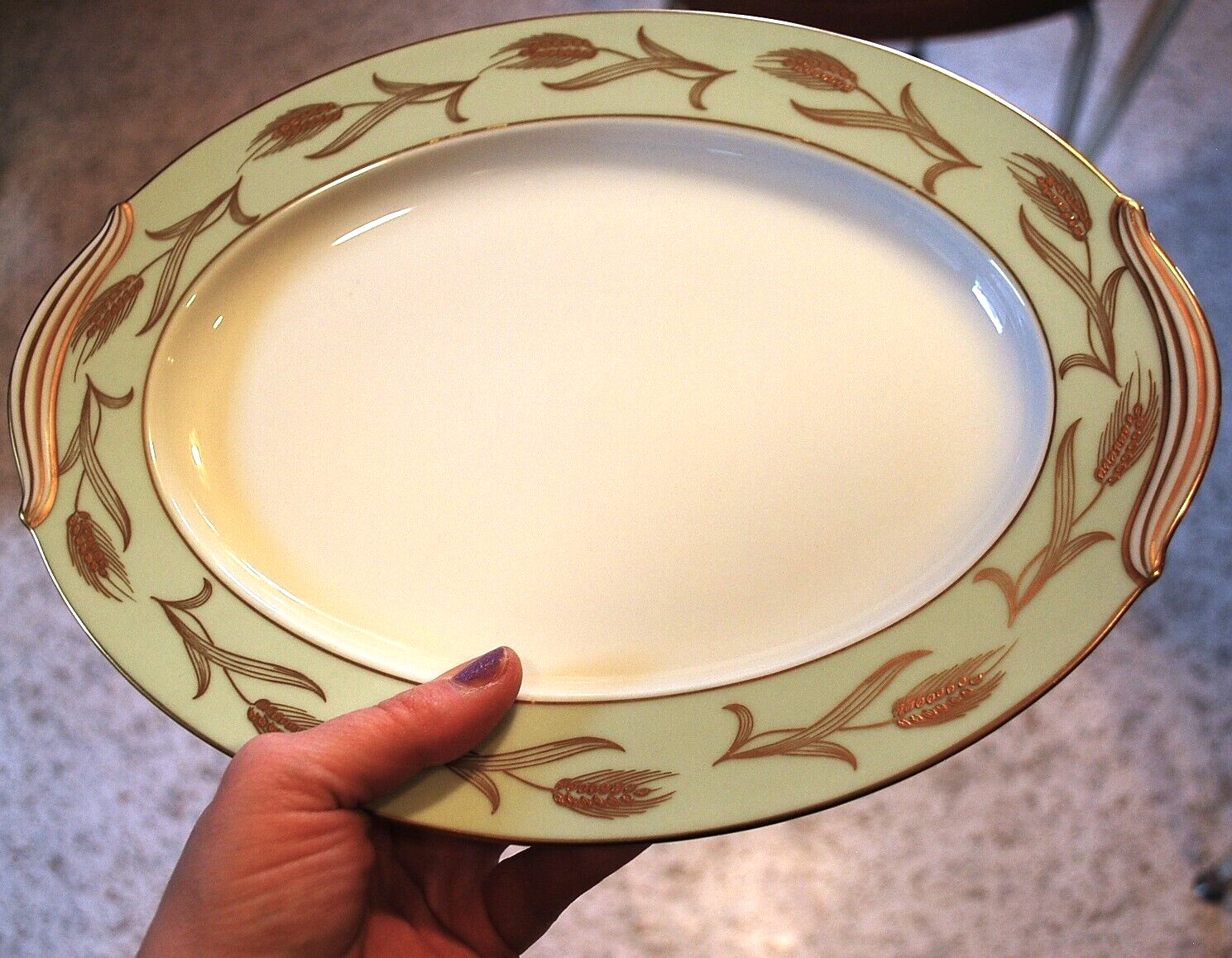 Set 2 Vintage Noritake ALICE Platters 16″ & 12″ GOLD WHEAT ON AQUA BAND c1951