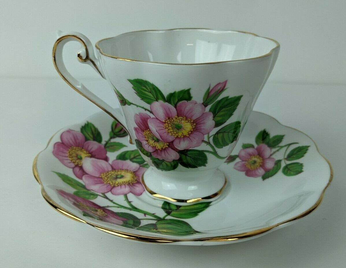 Vintage Royal Standard Bone China Footed Teacup & Saucer Pink Wild Rose