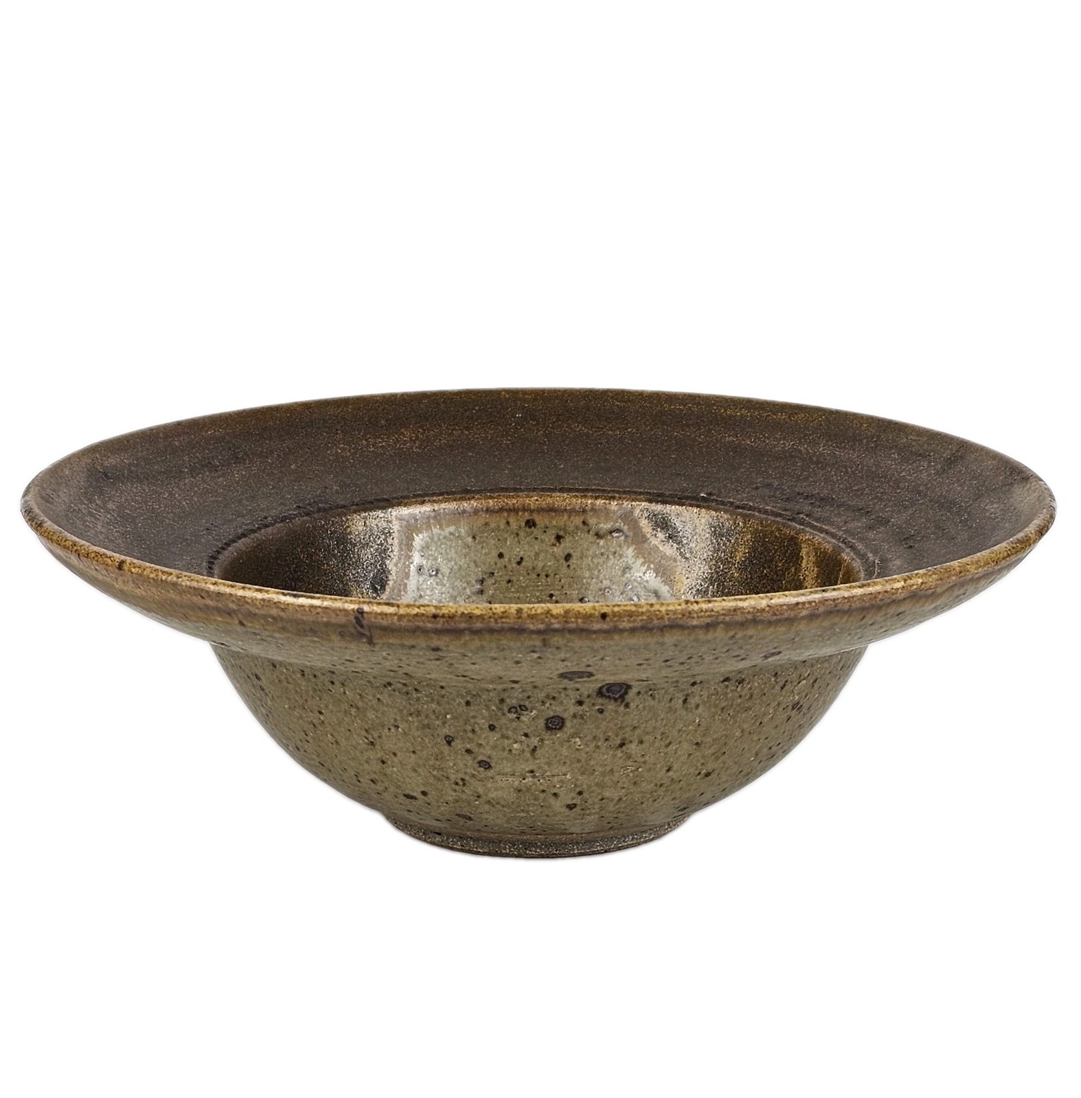 Signed Vintage Studio Art Pottery Rustic Brown Speckled Glaze Stoneware Bowl