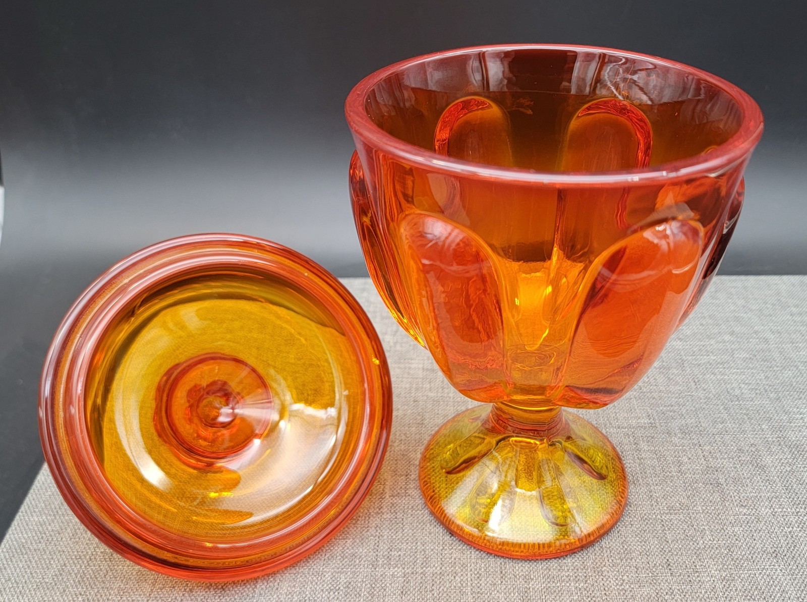 Viking Art Glass Persimmon Orange Mint Jar Candy Dish, 8″ Tall