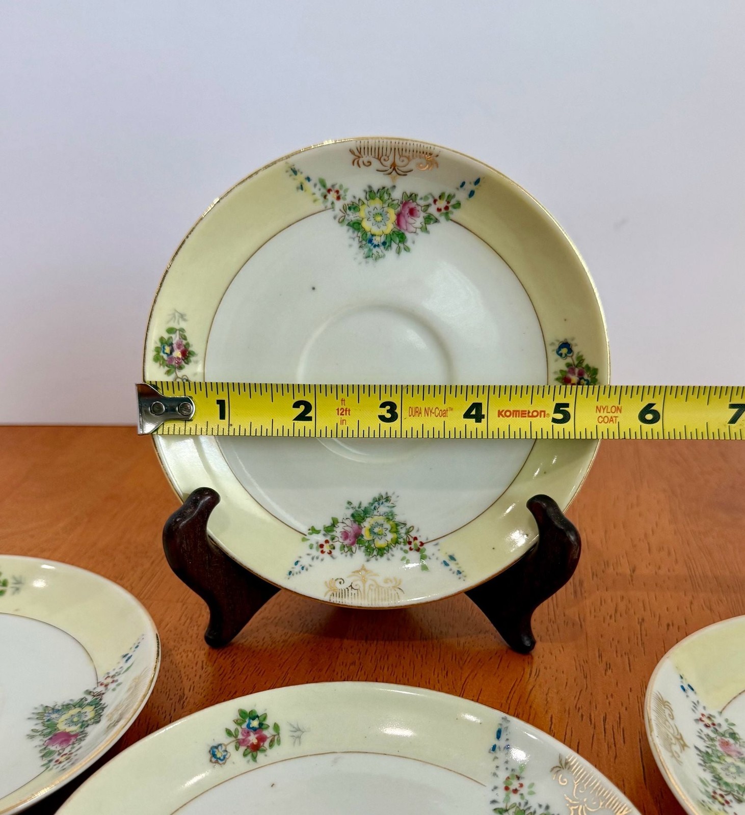 Set of 4 Vintage Hand Painted Floral Porcelain Saucers Made in Occupied Japan